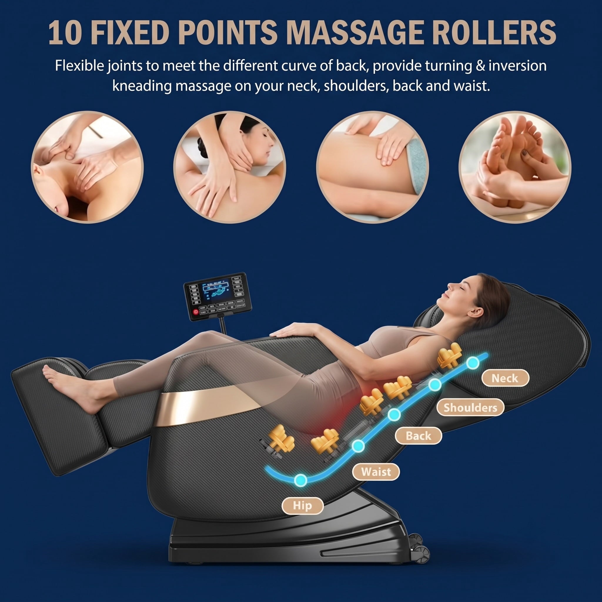 Massage Chair Full Body, Zero Gravity Massage Chair with 10 Fix Rollers, Heating, Foot Massage, Auto Modes, Bluetooth Speaker, Touch Screen Controller