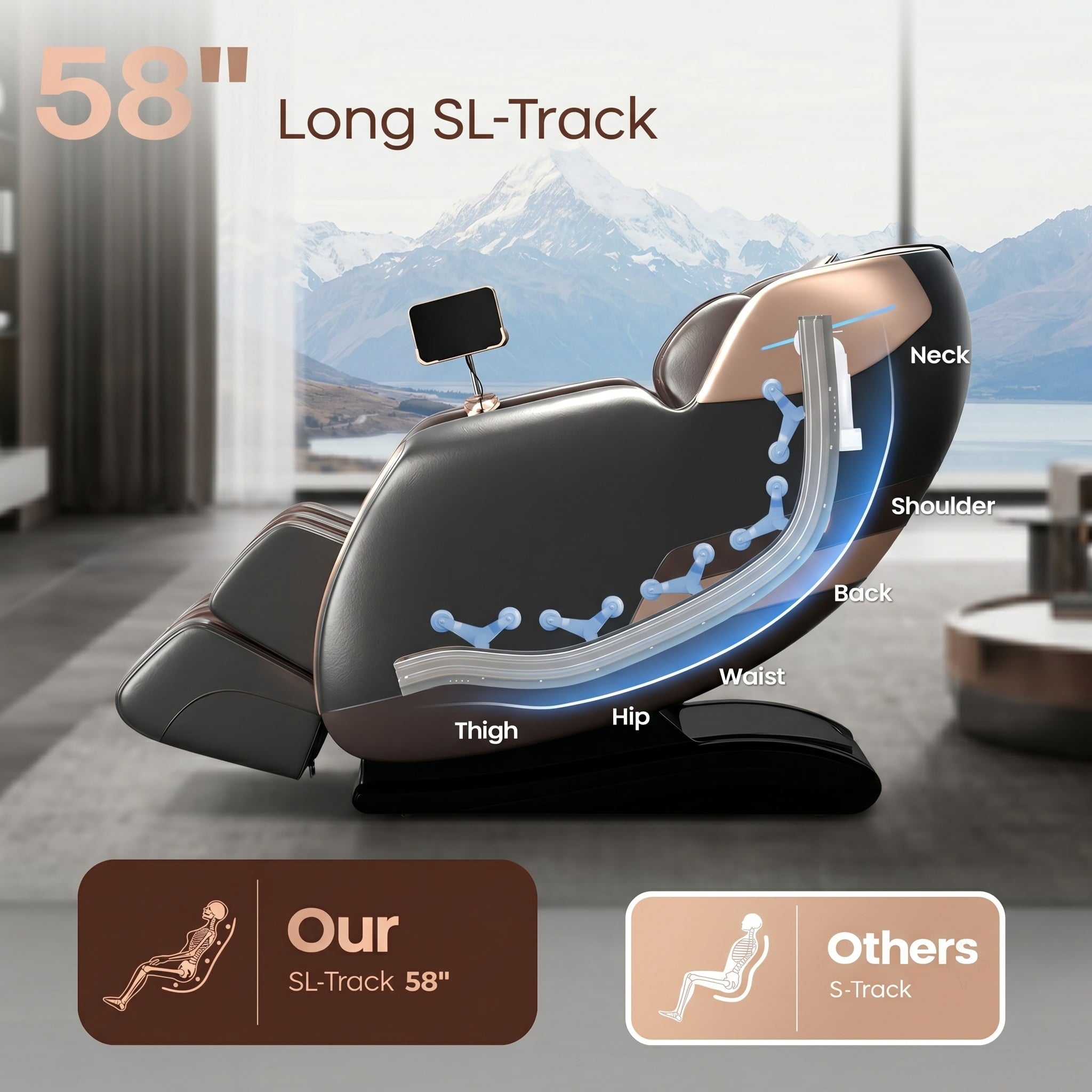 58" SL Track 4D Smart Massage Chair – AI Body Scan, Zero Gravity, Full Body Air Compression, Heat Therapy, Bluetooth Speakers, Voice Control, King Size Design, 6 Massage Programs