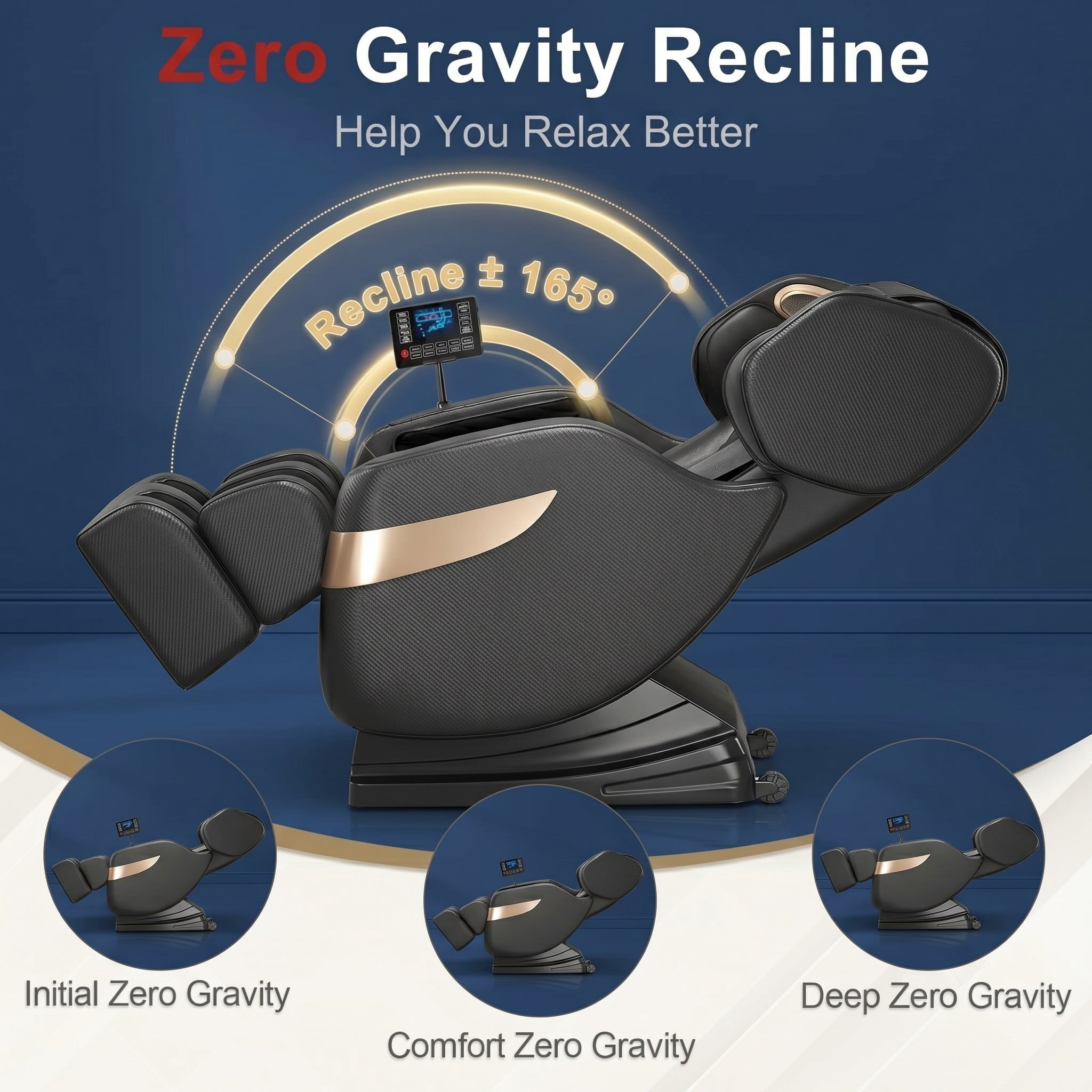 Massage Chair Full Body, Zero Gravity Massage Chair with 10 Fix Rollers, Heating, Foot Massage, Auto Modes, Bluetooth Speaker, Touch Screen Controller