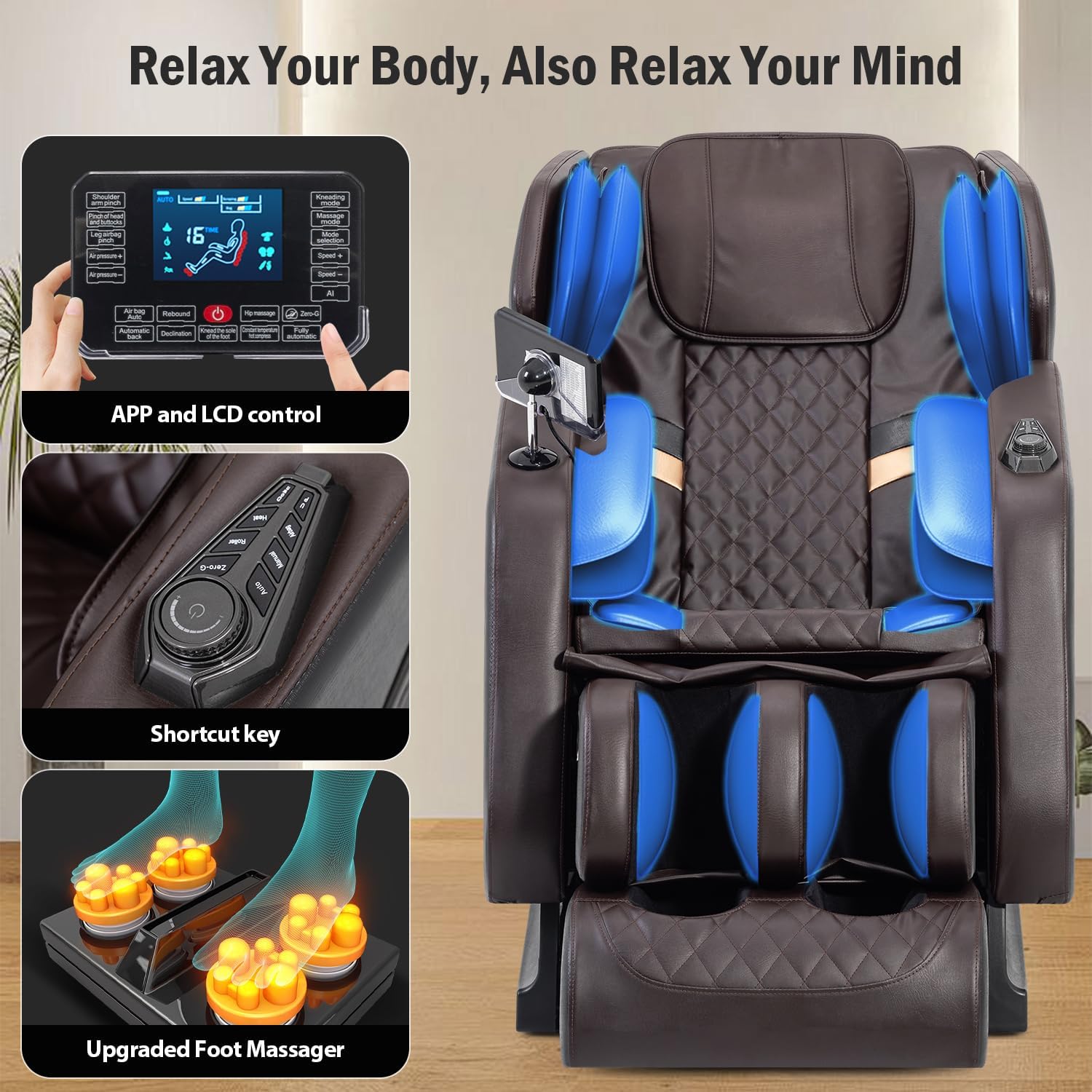 2026 Zero Gravity Full Body Massage Chair, 8 Fixed Shiatsu Rollers, Waist Heating, Air Compression & Foot Rollers for Home Office and Elderly Users (Brown)