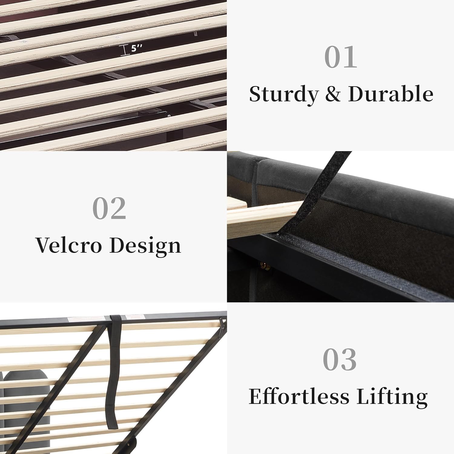 Queen Size Lift Up Storage Bed, Velvet Headboard Upholstered Platform Bed Frame, Hydraulic Storage System, Wooden Slats Support, No Box Spring Needed, Easy Assembly, Gray