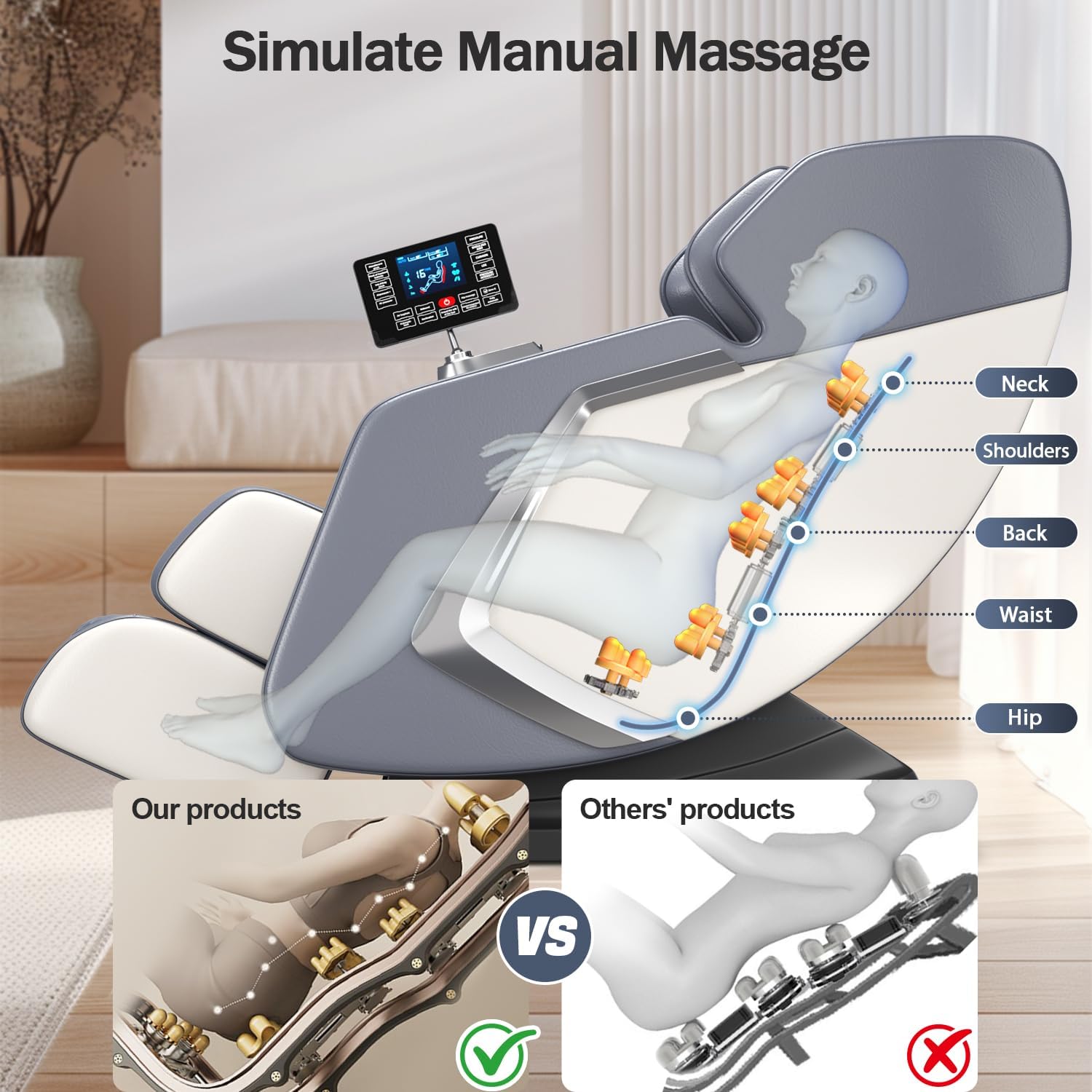 Full Body Massage Chair Zero Gravity Recliner, 8 Fixed Rollers with Heating Function & Auto Mode for Home Use