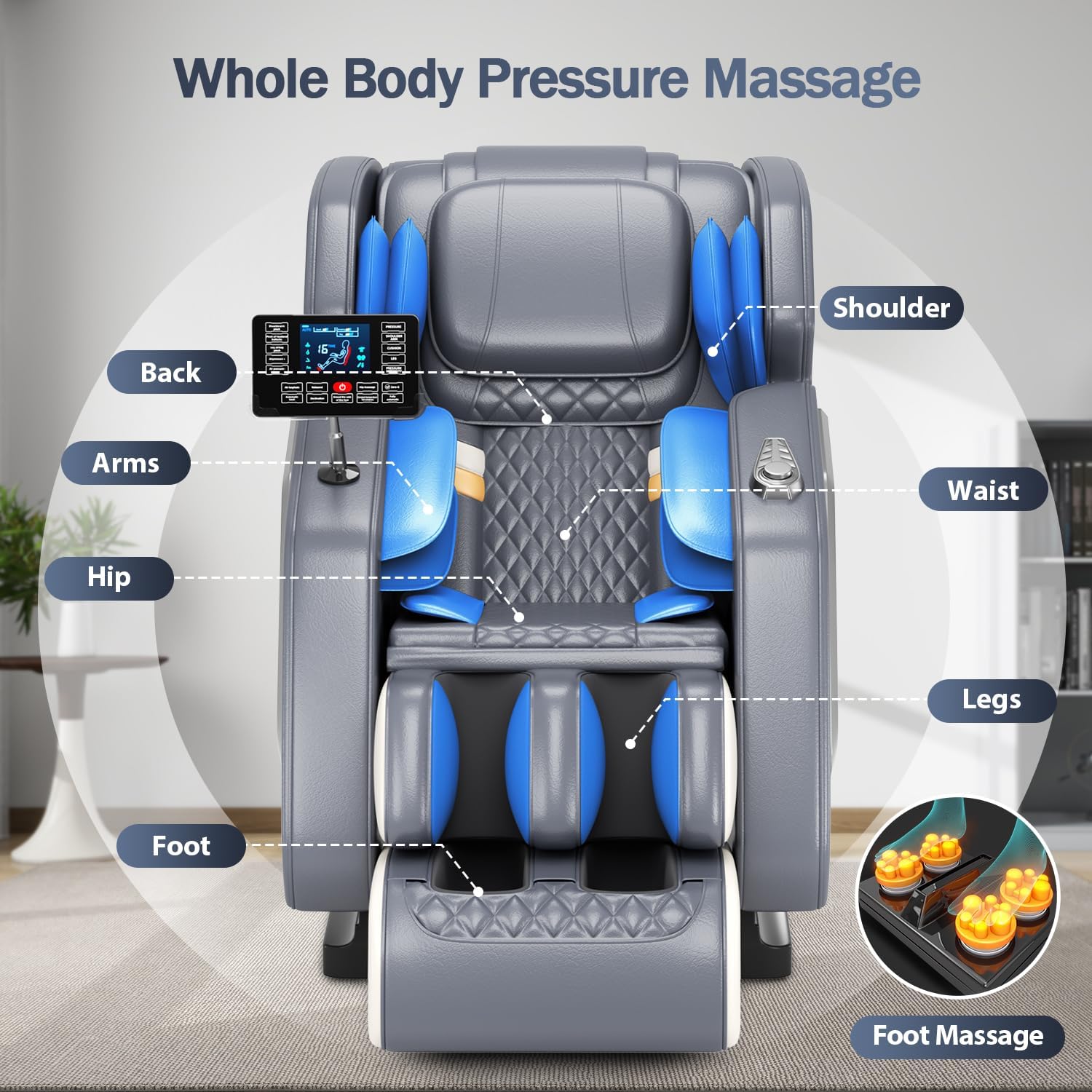 Full Body Massage Chair Zero Gravity Recliner, 8 Fixed Rollers with Heating Function & Auto Mode for Home Use