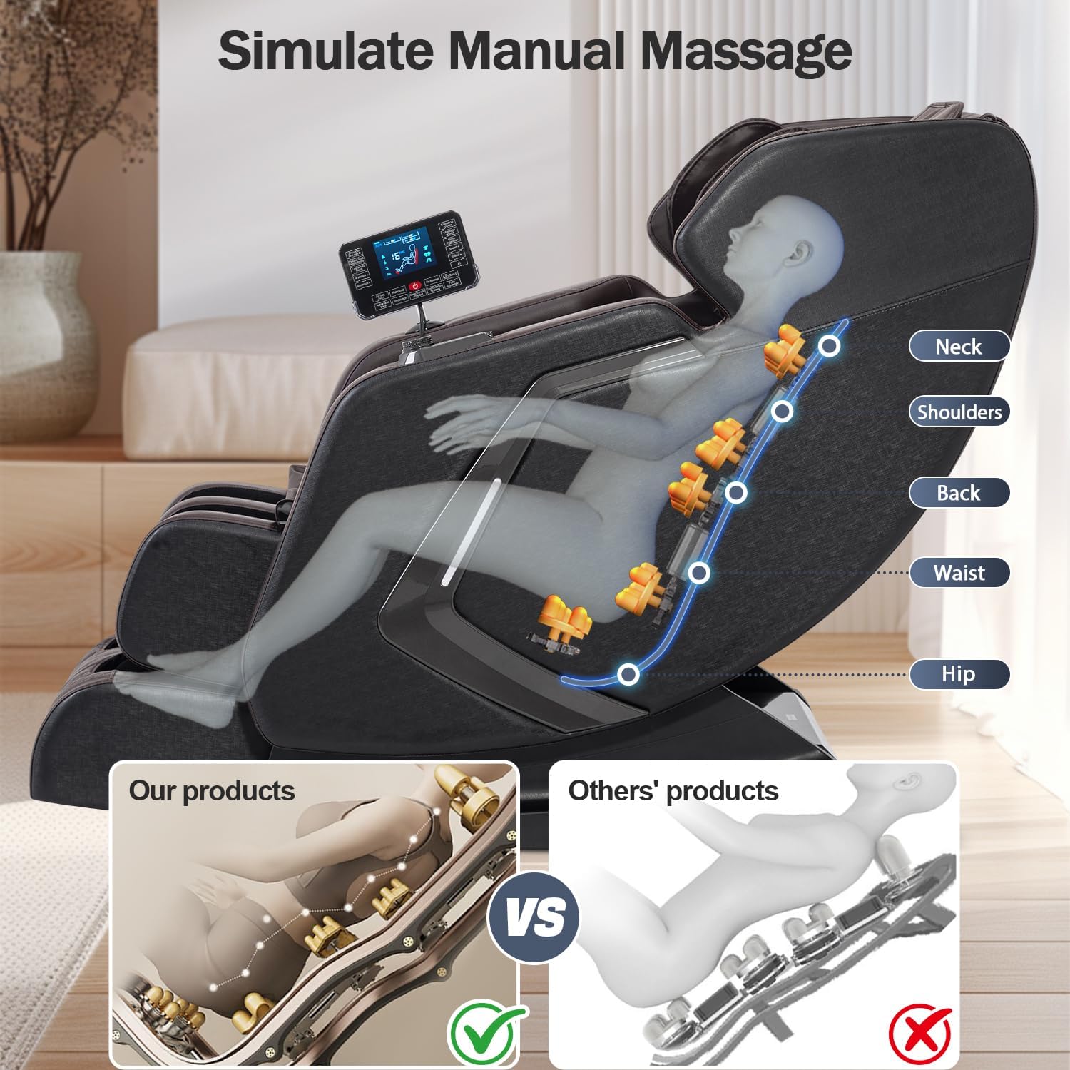 2026 Zero Gravity Full Body Massage Chair, 8 Fixed Shiatsu Rollers, Waist Heating, Air Compression & Foot Rollers for Home Office and Elderly Users (Brown)