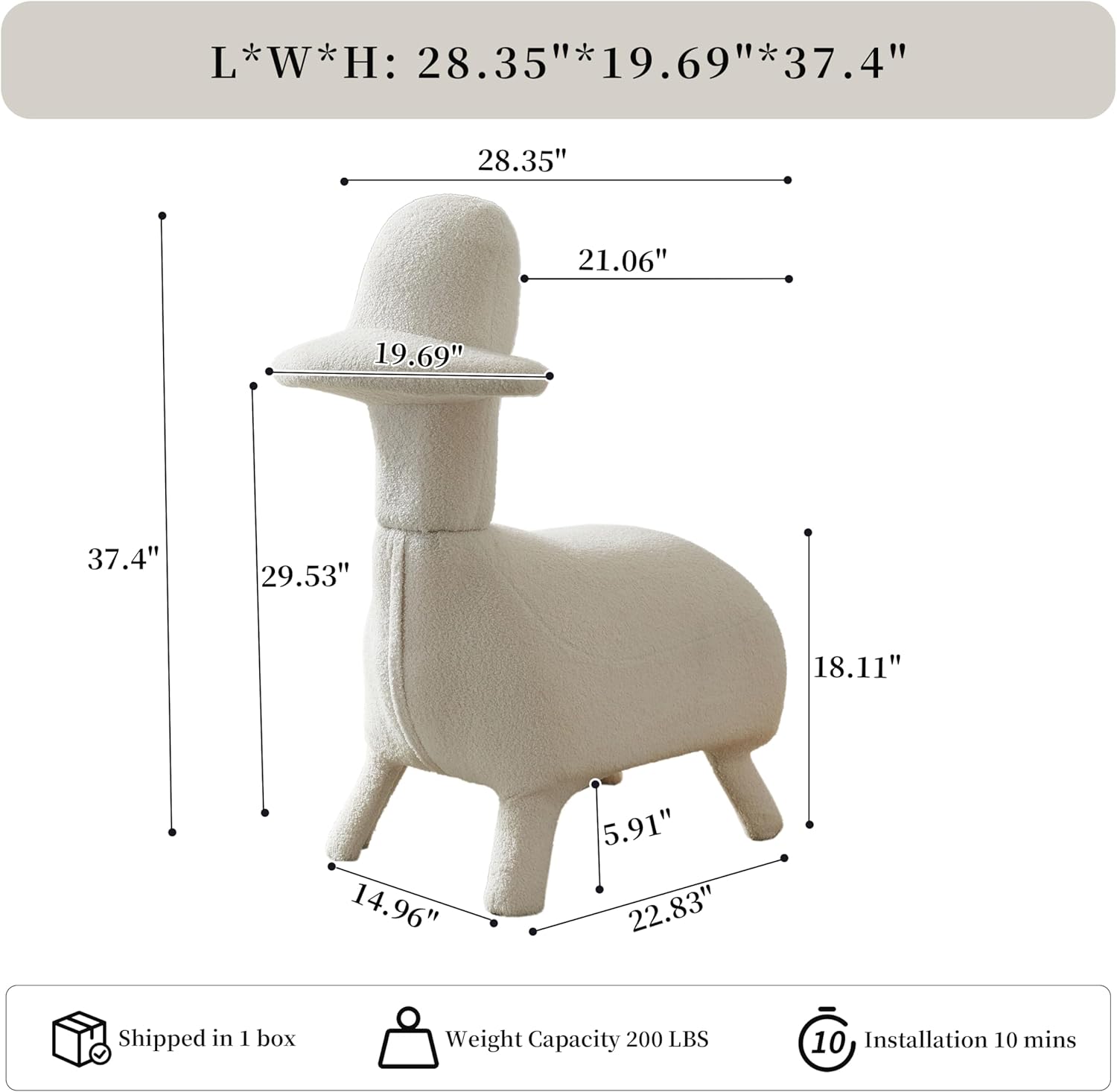 Animal Shape Gaming Chair, Soft Lamb Wool, Cute Duckbill-Shaped Chair, Ergonomic Seating for Small Spaec, Small Furniture for Living Room, Ideal for Gaming/Reading, Stylish Home Décor, Beige
