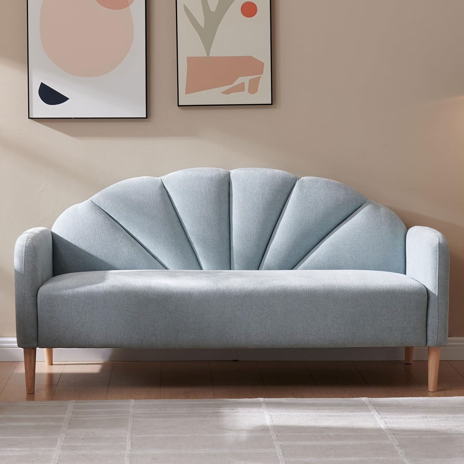49.61" Loveseat Sofa, Mid Century Modern 2-Seater Sofa Couch for Living Room, Cozy Linen Fabric Upholstered Furniture with Wooden Legs, Small Couch for Small Spaces, Easy Assemlby, Orange