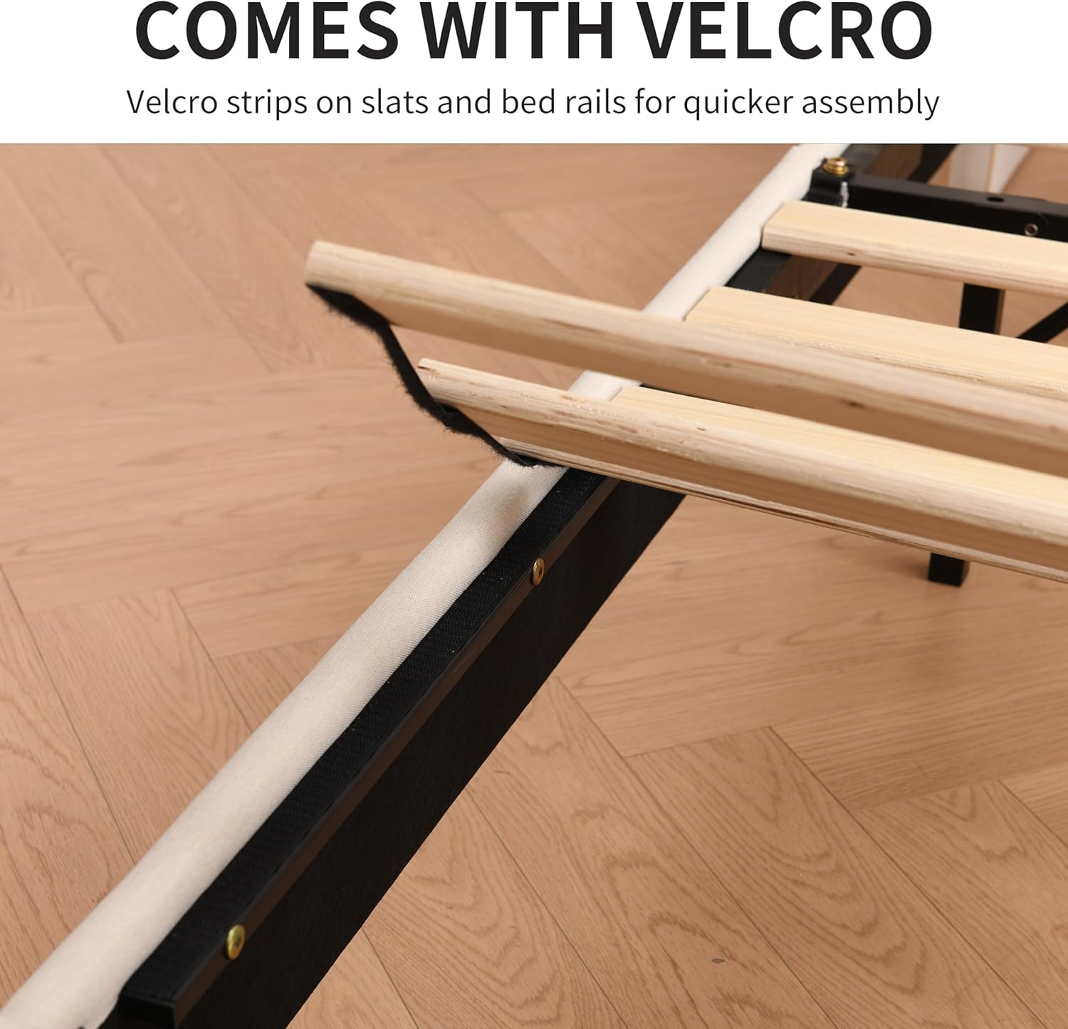 Queen Size Upholstered Platform Bed Frame, 15.16" Gold Edge Wingback Headboard, Linen Fabric & Wooden Slats, No Box Spring Needed, Easy Assembly, Beige