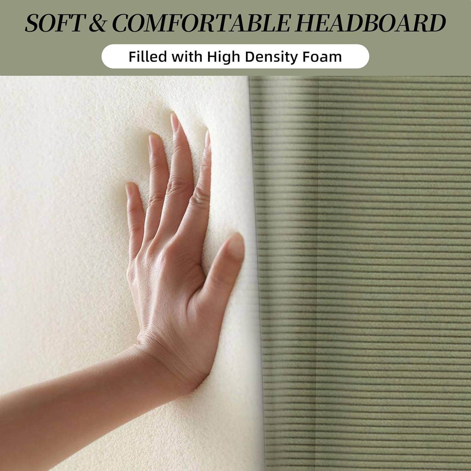 Queen Bed Frame with 42.5" High Wingback Headboard, Tall Upholstered Bed, Wooden Slats Support, Corduroy Upholstered, Noise Free, No Box Spring Needed, Easy Assembly, Turtle