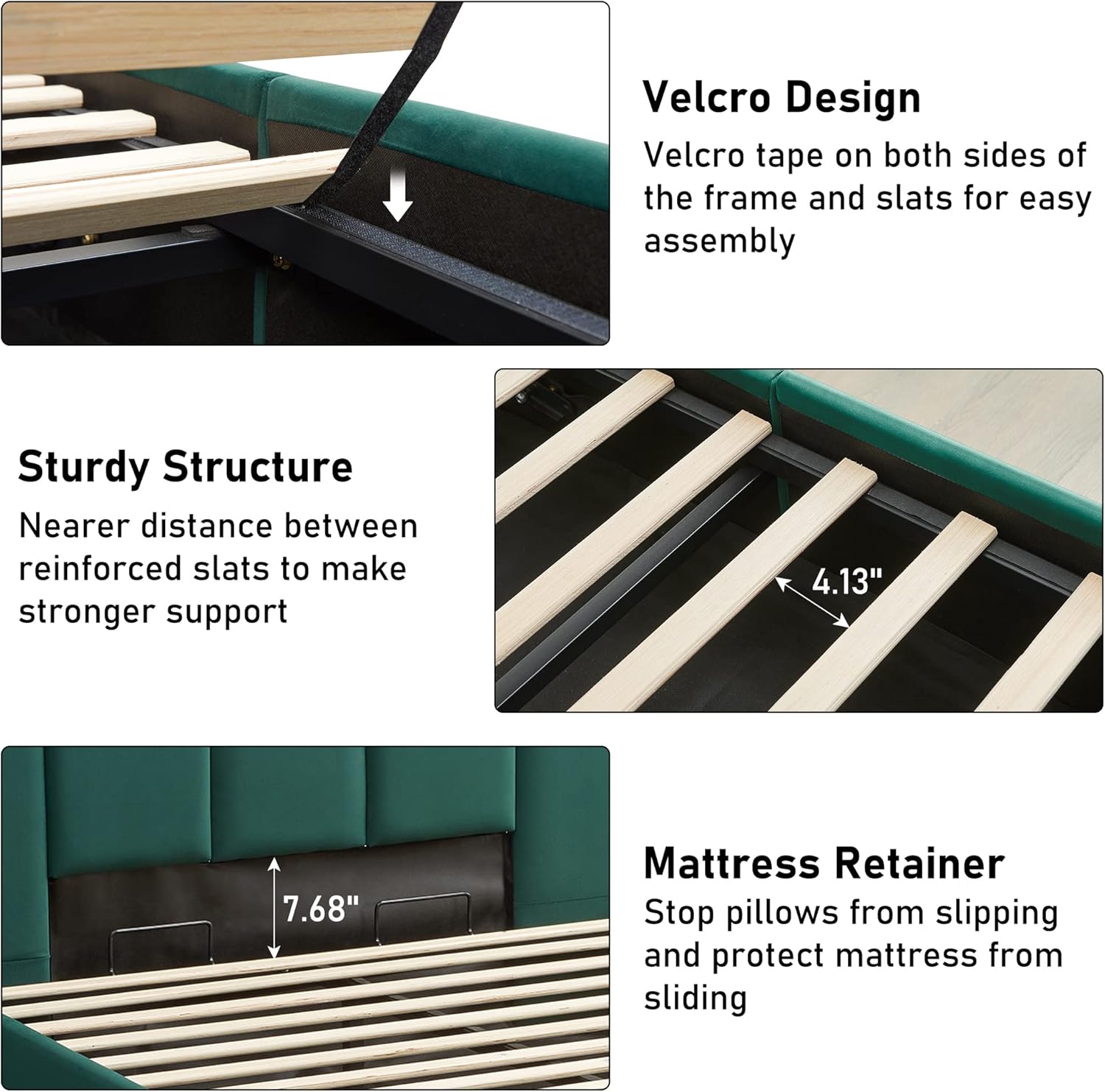 Lift Up Storage Bed Full Size, Upholstered Platform Bed with Hydraulic Storage System & Wood Slats Support, Full Bed Frame with Headboard, No Box Spring Needed, Easy Assembly, Green