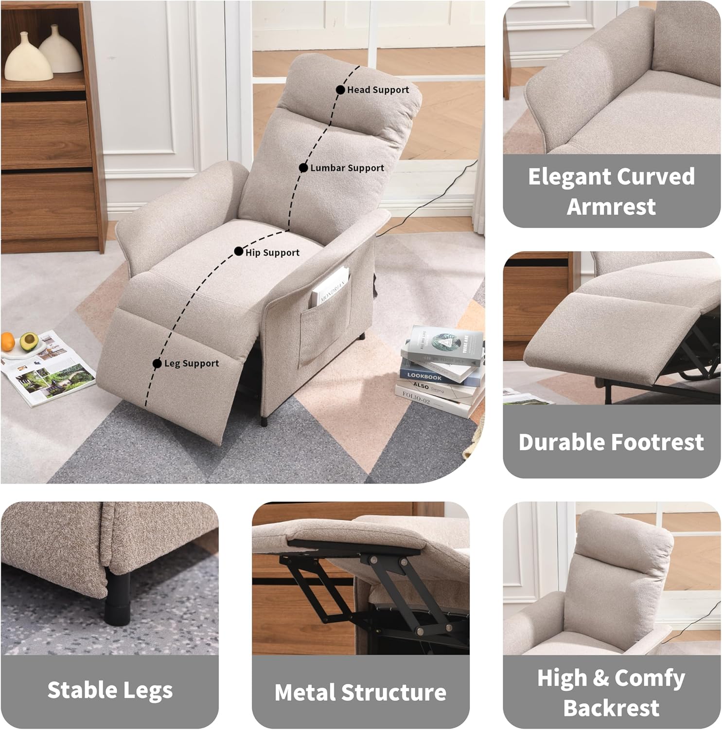 Power Recliner Chair, Adjustable Electric Recliner Chairs for Adults, Sleeper Sofa Bed with Remote Control & Side Pocket, Linen Upholstered Chair for Living Room/Bedroom, Easy Assembly,Brown