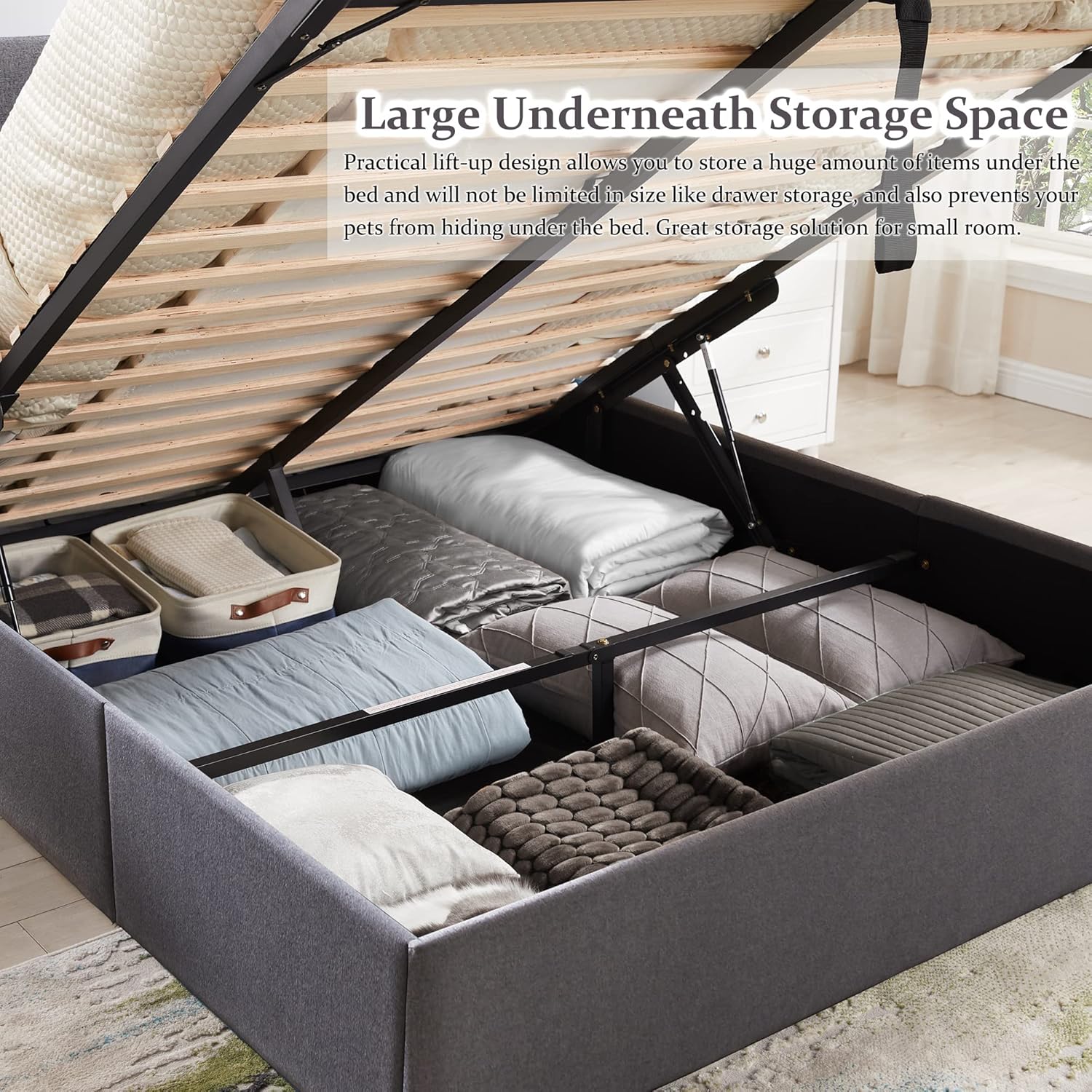 Full Size Upholstered Platform Bed Frame with Wingback Headboard, Wood Slats Support, Noiseless, Easy Assembly, No Box Spring Needed, Light Grey