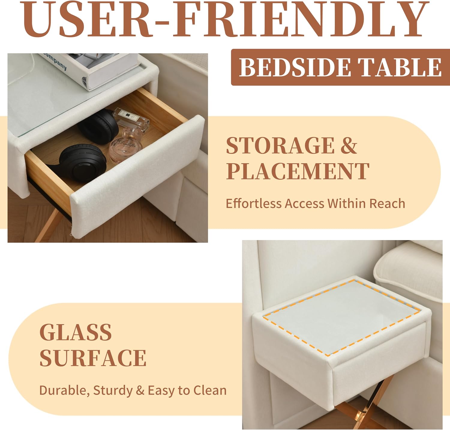 King Bed Frame with Storage, Bed Frame with Nightstands & Drawers, Velvet Upholstered Platform Bed Frame with Headboard, Noise-Free, Wood Slats, No Box Spring Needed, Easy Assembly, White