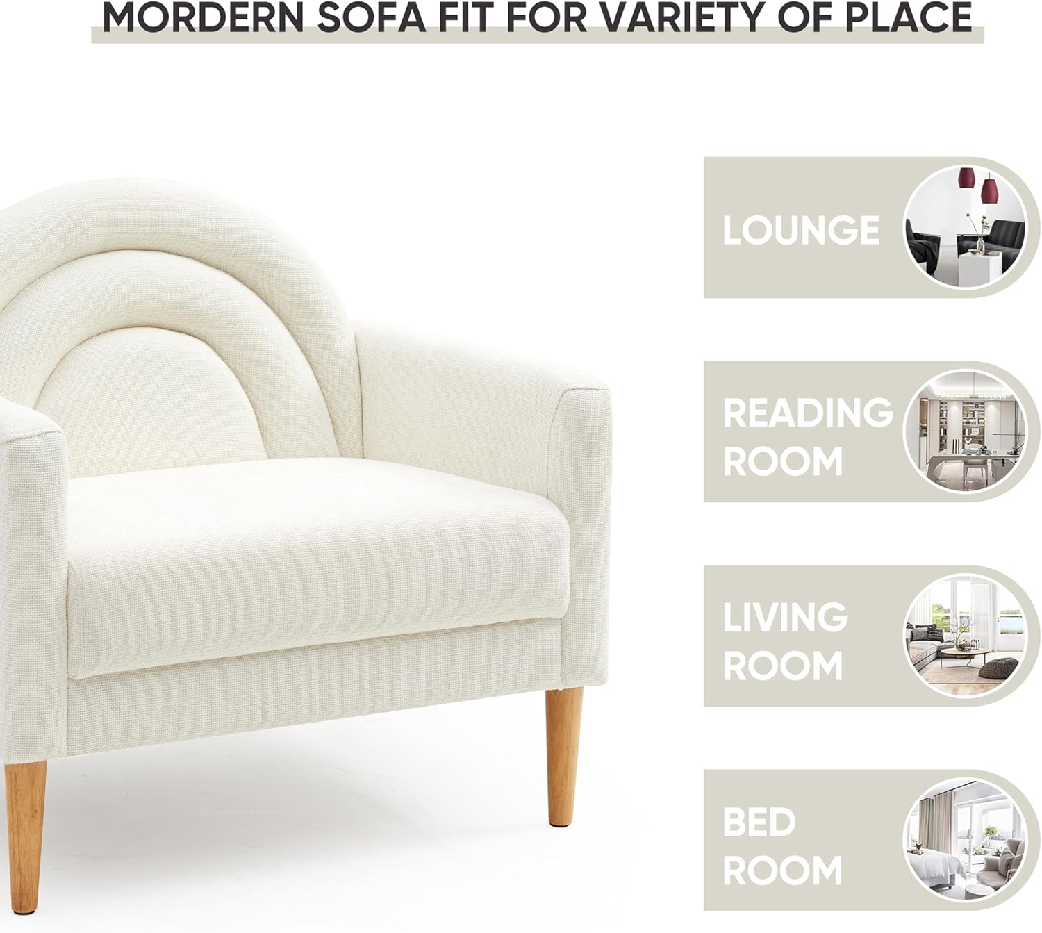 Accent Chair Reading Chair with Armrest, Small Comfy Chair for Small Spaces, Modern Linen Upholstered Armchair for Bedroom & Living Room, Single Sofa Chair with Wood Legs, Easy Assembly (Cream)