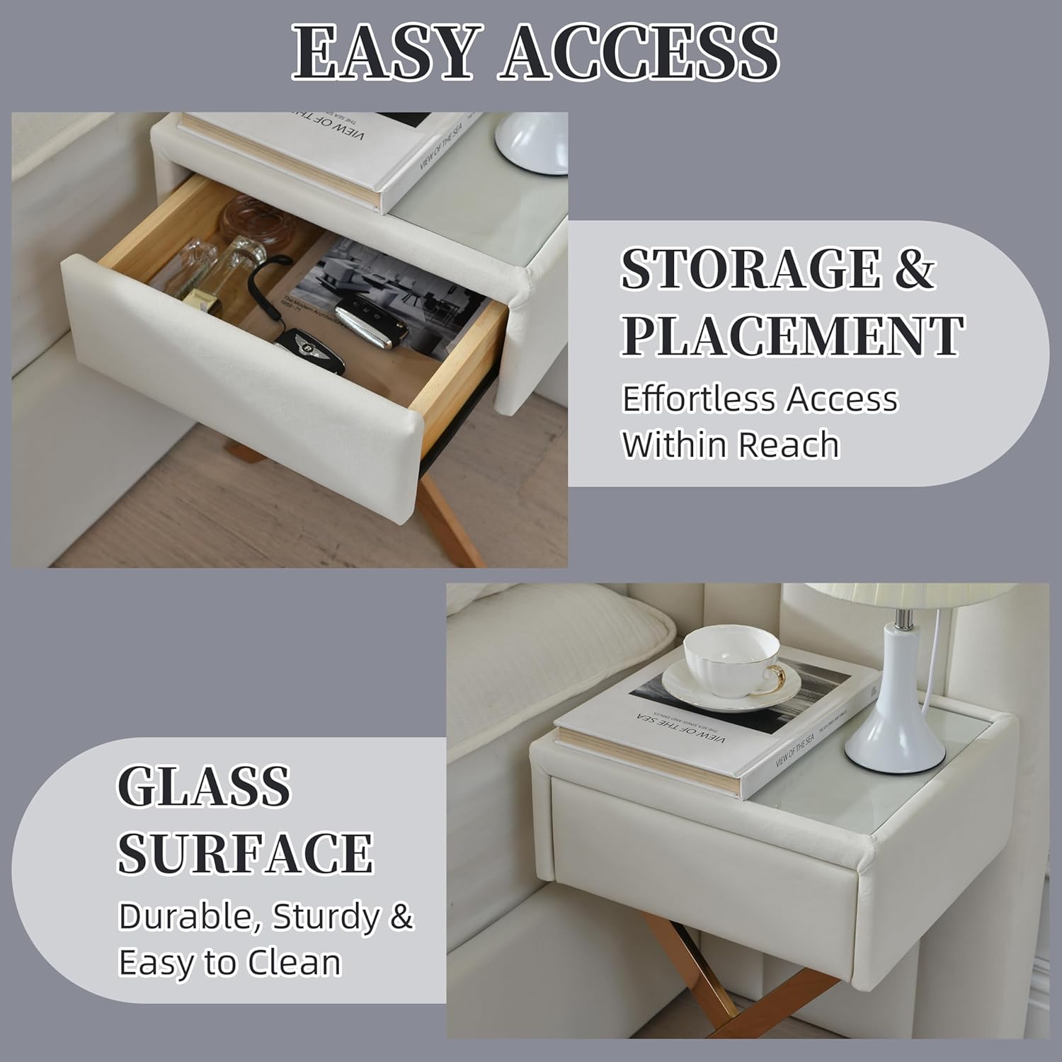 King Size Bed Frame with Built-in Nightstands, Lift Up Storage Bed with Oversize Upholstered Headboard, Luxury Bed Frame with Underneath Storage, Wood Slats Support, No Box Spring Needed, Cream