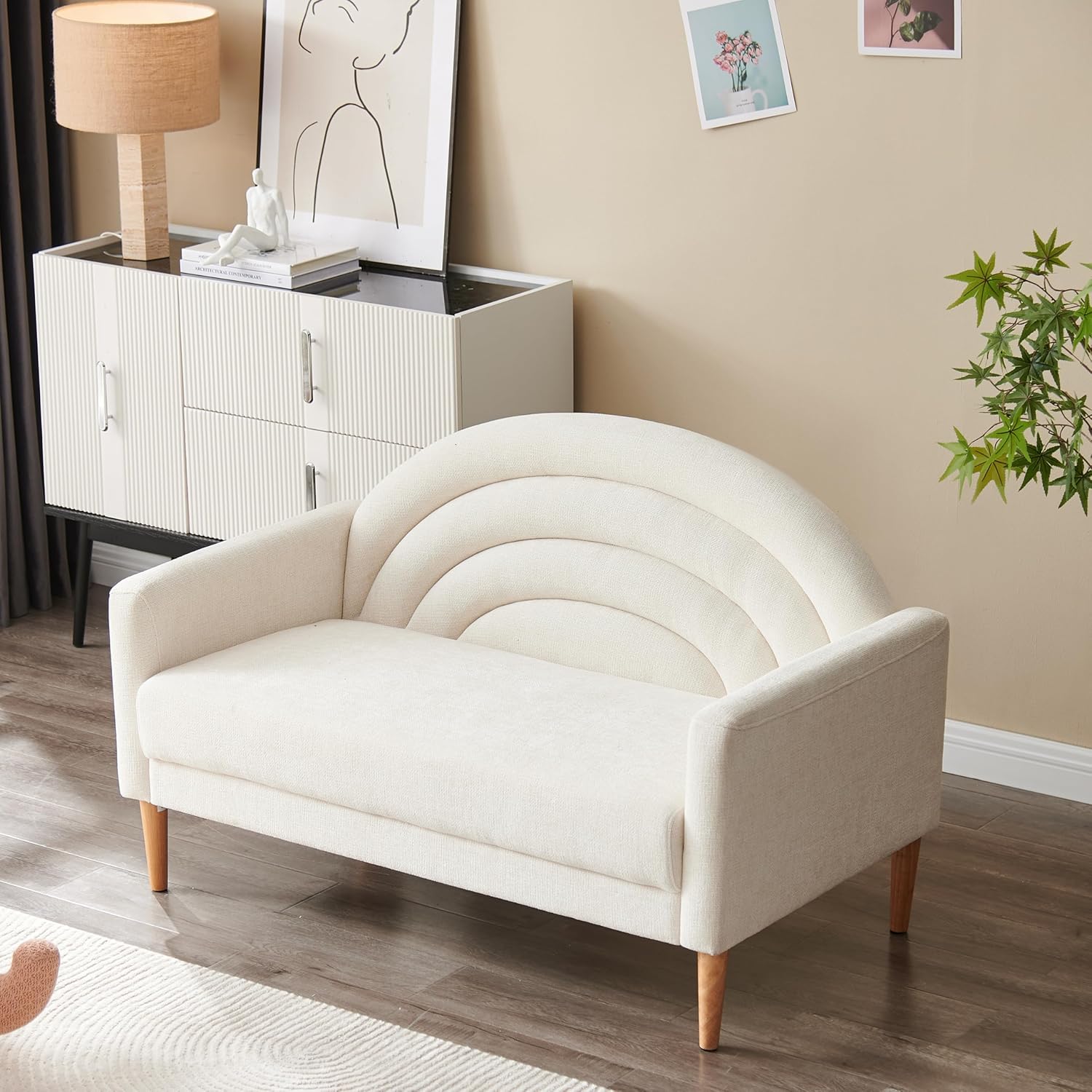 50" Loveseat Sofa, Comfy Couch with Spring Cushions, Small Sofa for Small Spaces, Mid Century Modern Linen Upholstered 2 Seater for Living Rooms/Bedrooms/Office, Wood Frame, Easy Assmbly, Pink