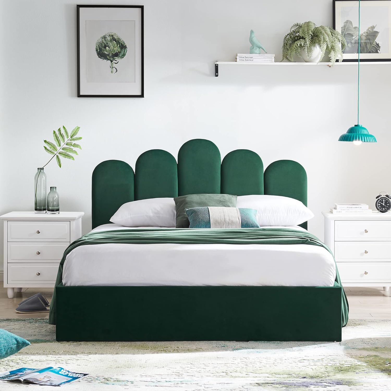 Lift Up Storage Bed Full Size, Upholstered Platform Bed with Hydraulic Storage System & Wood Slats Support, Full Bed Frame with Headboard, No Box Spring Needed, Easy Assembly, Green
