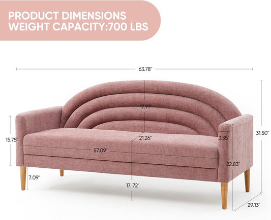 64.17" W Modern Loveseat Sofa Simple Assembly 3-Seat Couch for Living Room Wooden Legs Linen Upholstery (Pink)