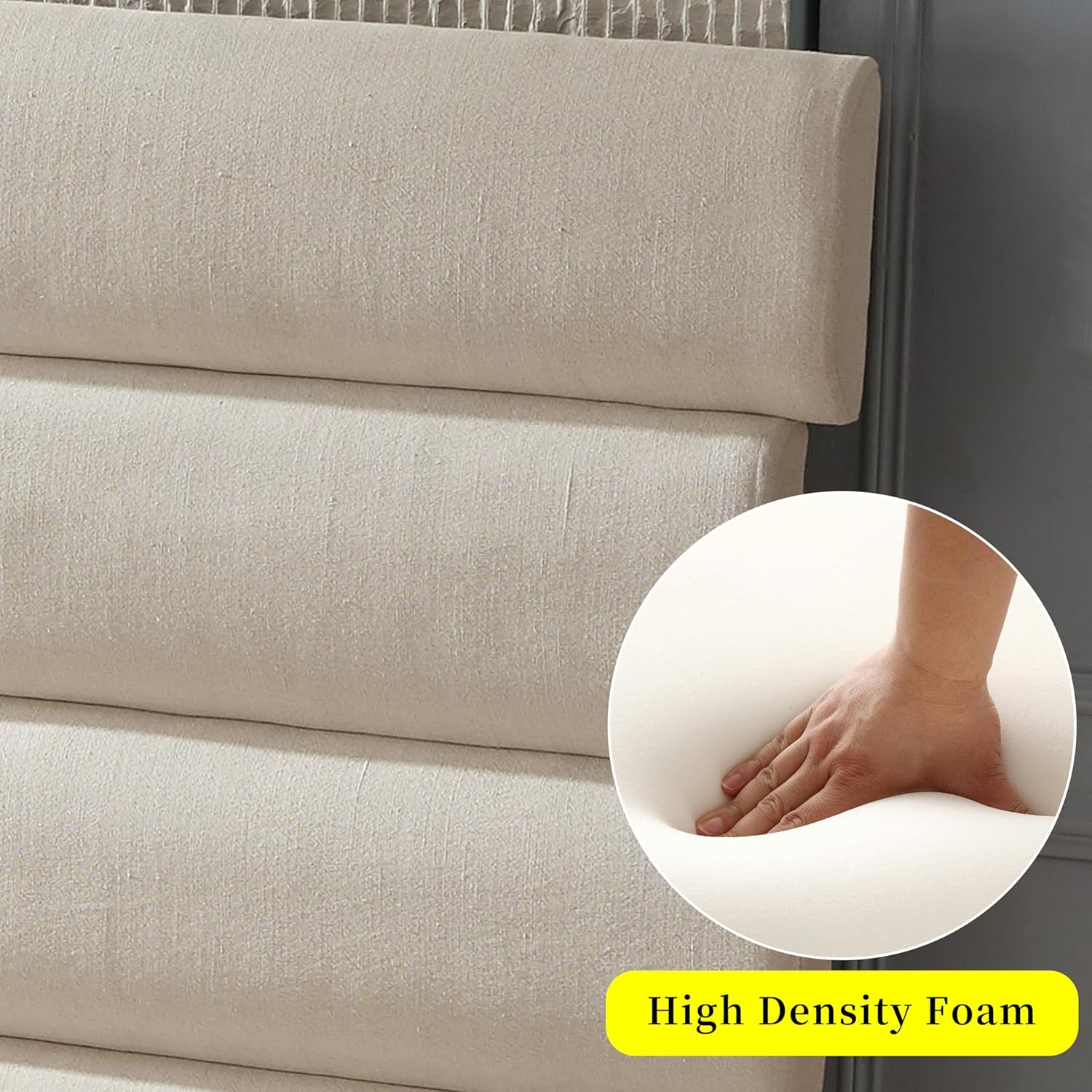 Queen Upholstered Bed Frame with 5 Tall Headboards Wingback Platform Bed Tufted Linen, No Box Spring Needed, Easy Assembly, Beige