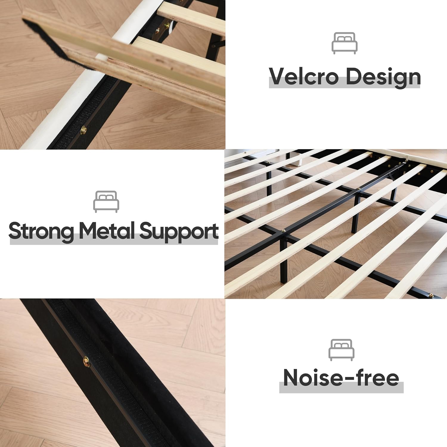 King Size Platform Bed Frame, Velvet Upholstered Sleigh Bed, Deep Button Tufted Wingback Headboard & Footboard, Wood Slat Support, No Box Spring Required, Easy Assemble, Cream