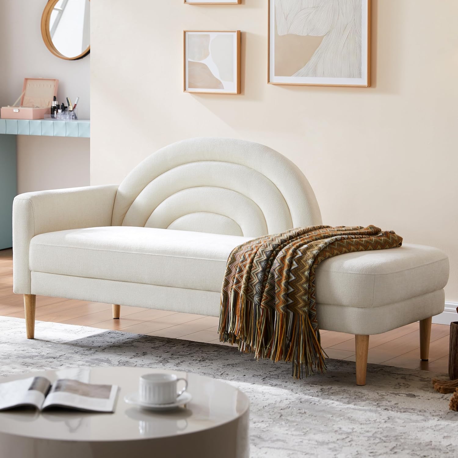 31.5" Chaise Lounge Chair Indoor with Arc Backrest & Right Armrest, Upholstered Linen Fabric, Lounge Sofa for Living Room, Bedroom and Office, Easy Assembly, Yellow