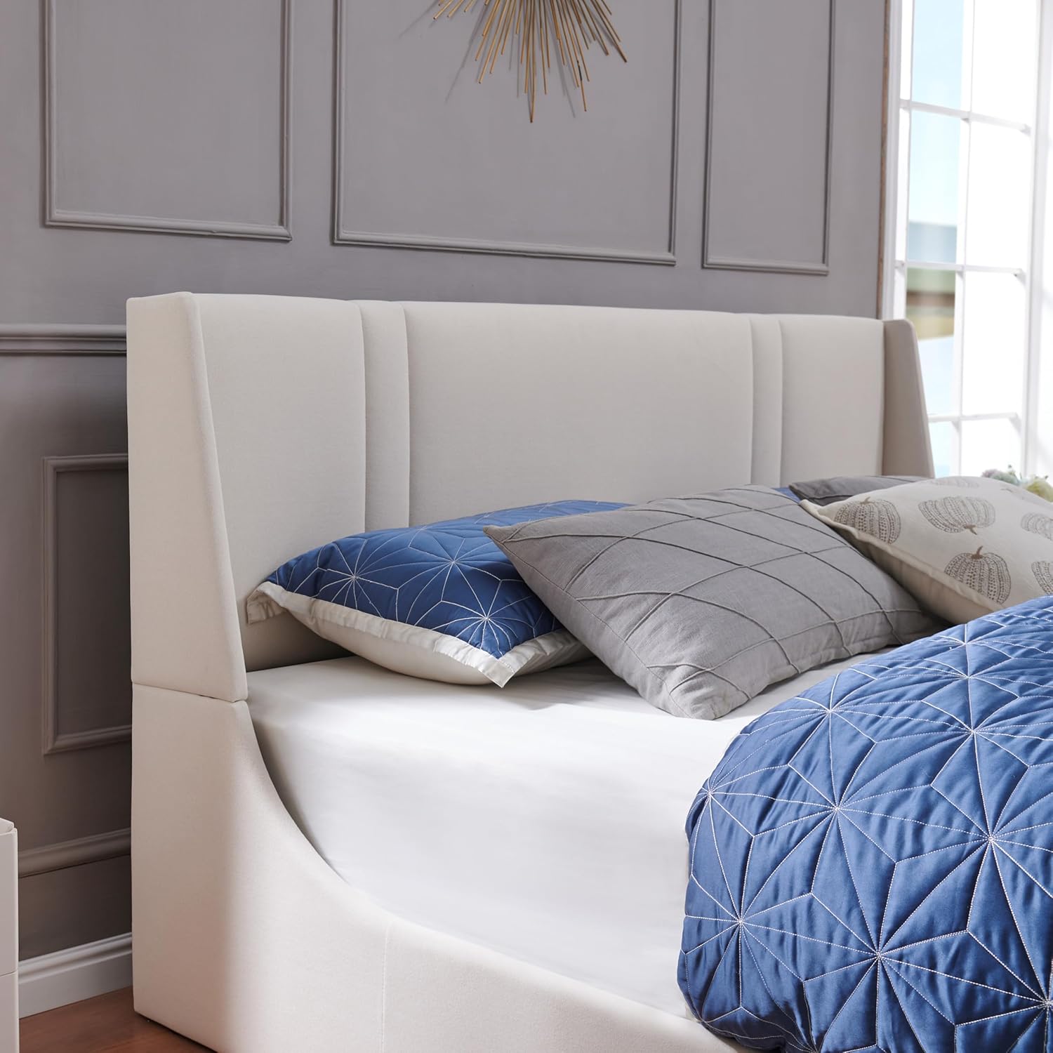 King Size Lift Up Storage Bed with Hydraulic Support, Large Underneath Storage, Modern Wingback Headboard, Upholstered Platform Bed, Sturdy Slats, No Box Spring Needed, Easy Assembly, White