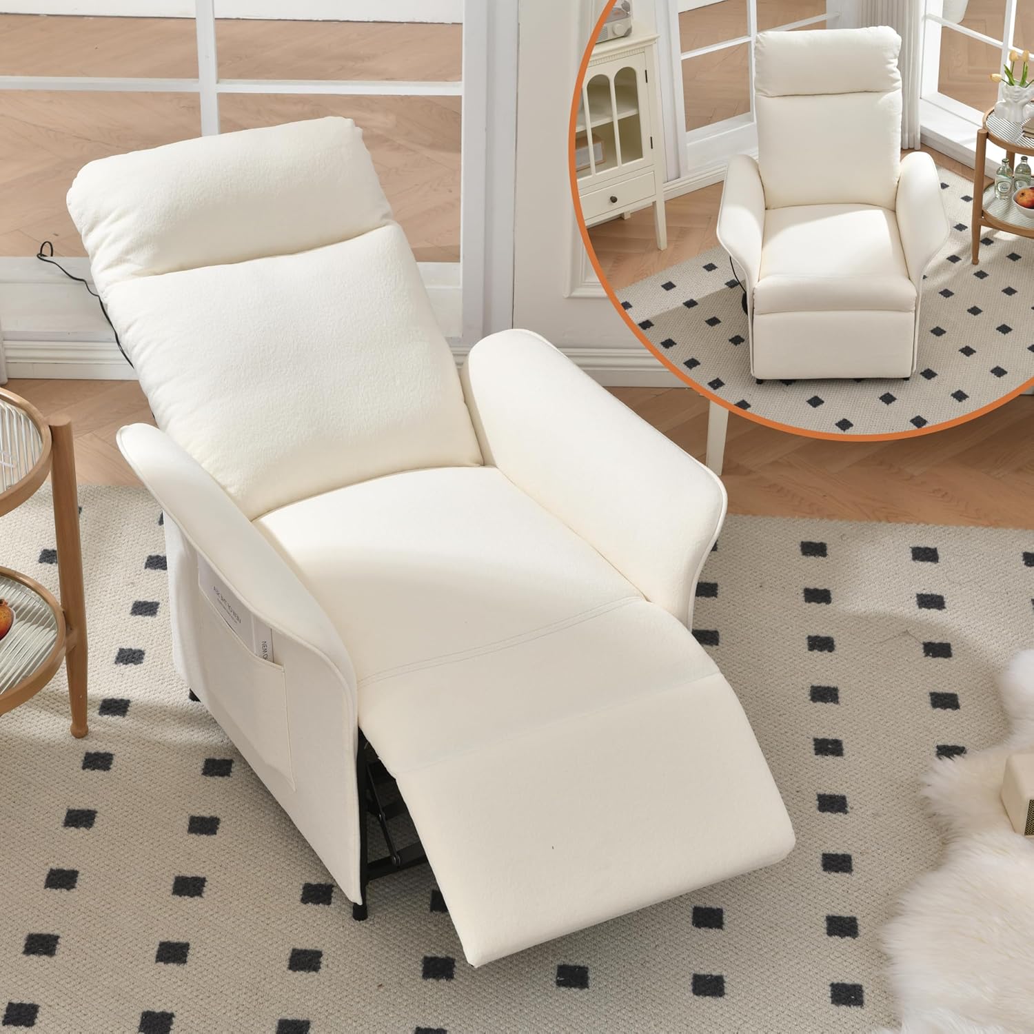 Power Recliner Chair, Adjustable Electric Recliner Chairs for Adults, Sleeper Sofa Bed with Remote Control & Side Pocket, Linen Upholstered Chair for Living Room/Bedroom, Easy Assembly,Brown