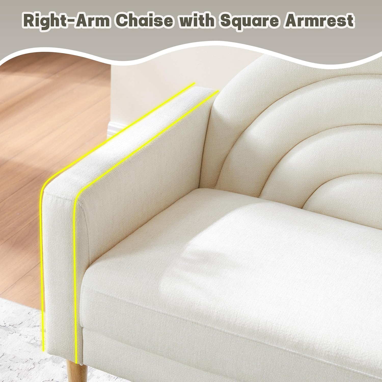 31.5" Chaise Lounge Chair Indoor with Right Armrest, Upholstered Furniture Linen Sofa Bed, Modern Sleeper Couch, Recliner Chair Lounge Sofa for Bedroom/Office/Living Room,Easy Assembly, Cream