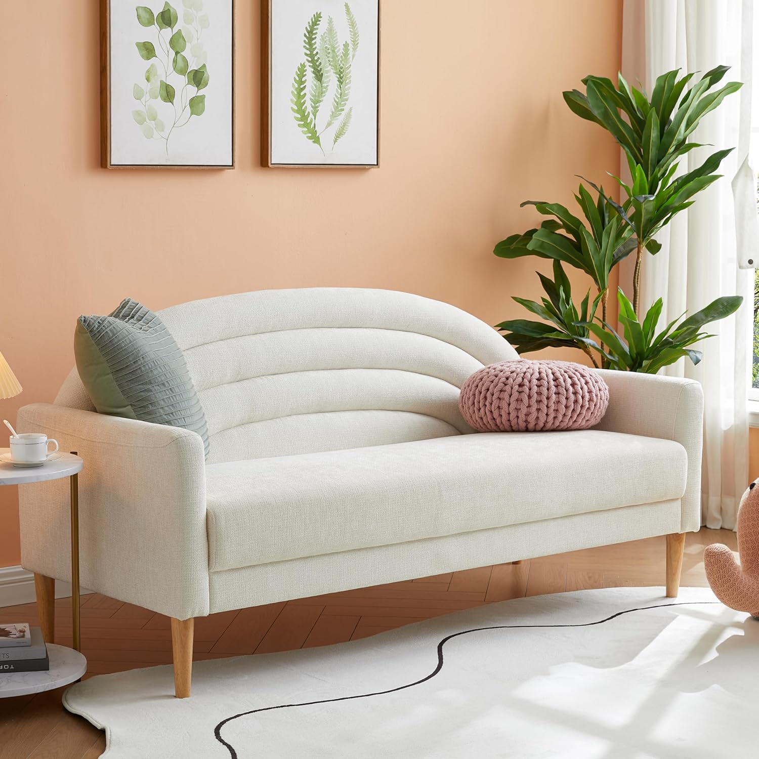 50" Loveseat Sofa, Comfy Couch with Spring Cushions, Small Sofa for Small Spaces, Mid Century Modern Linen Upholstered 2 Seater for Living Rooms/Bedrooms/Office, Wood Frame, Easy Assmbly, Pink