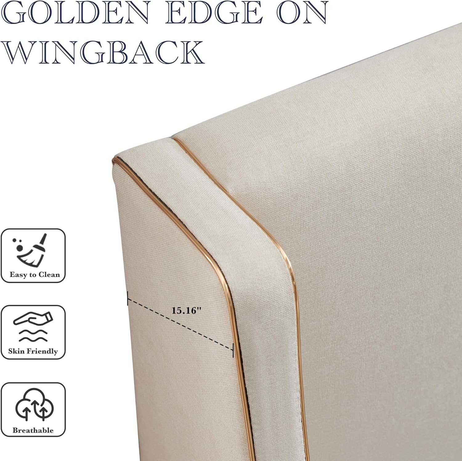 King Size Upholstered Platform Bed Frame, Linen Headboard, Metal Frame Wooden Slat Support, Golden PVC Material Edge,No Box Spring Needed, High Wood Foot, Easy to Assemble, Beige