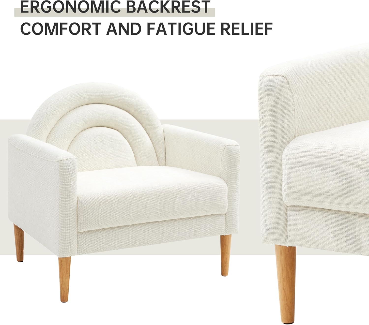 Accent Chair Reading Chair with Armrest, Small Comfy Chair for Small Spaces, Modern Linen Upholstered Armchair for Bedroom & Living Room, Single Sofa Chair with Wood Legs, Easy Assembly (Cream)