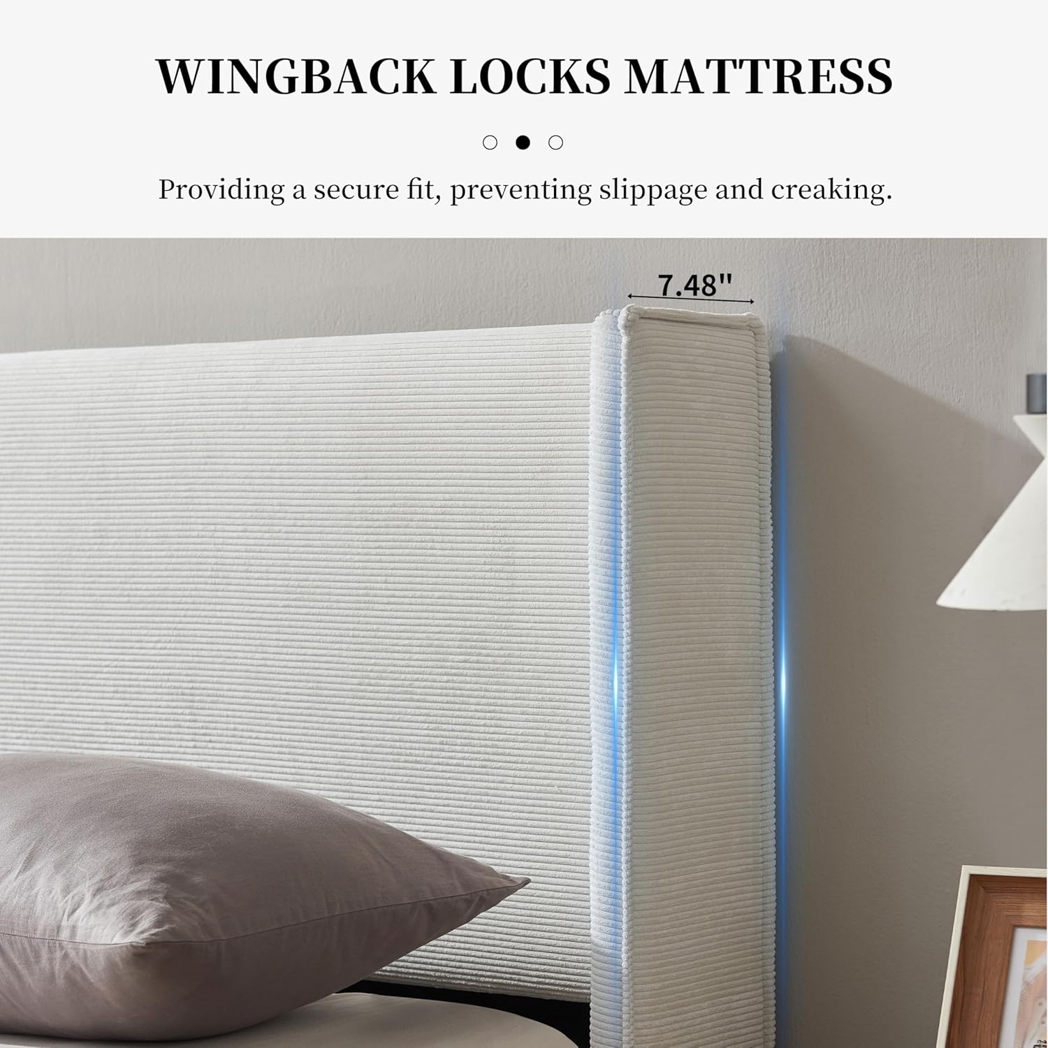 King Size Upholostered Bed Frame with Gas Lift Storage, Modern Wingback Headboard, Hydraulic Support, Corduroy Fabric, Sturdy, No Box Spring Needed, Easy Assembly, Cream