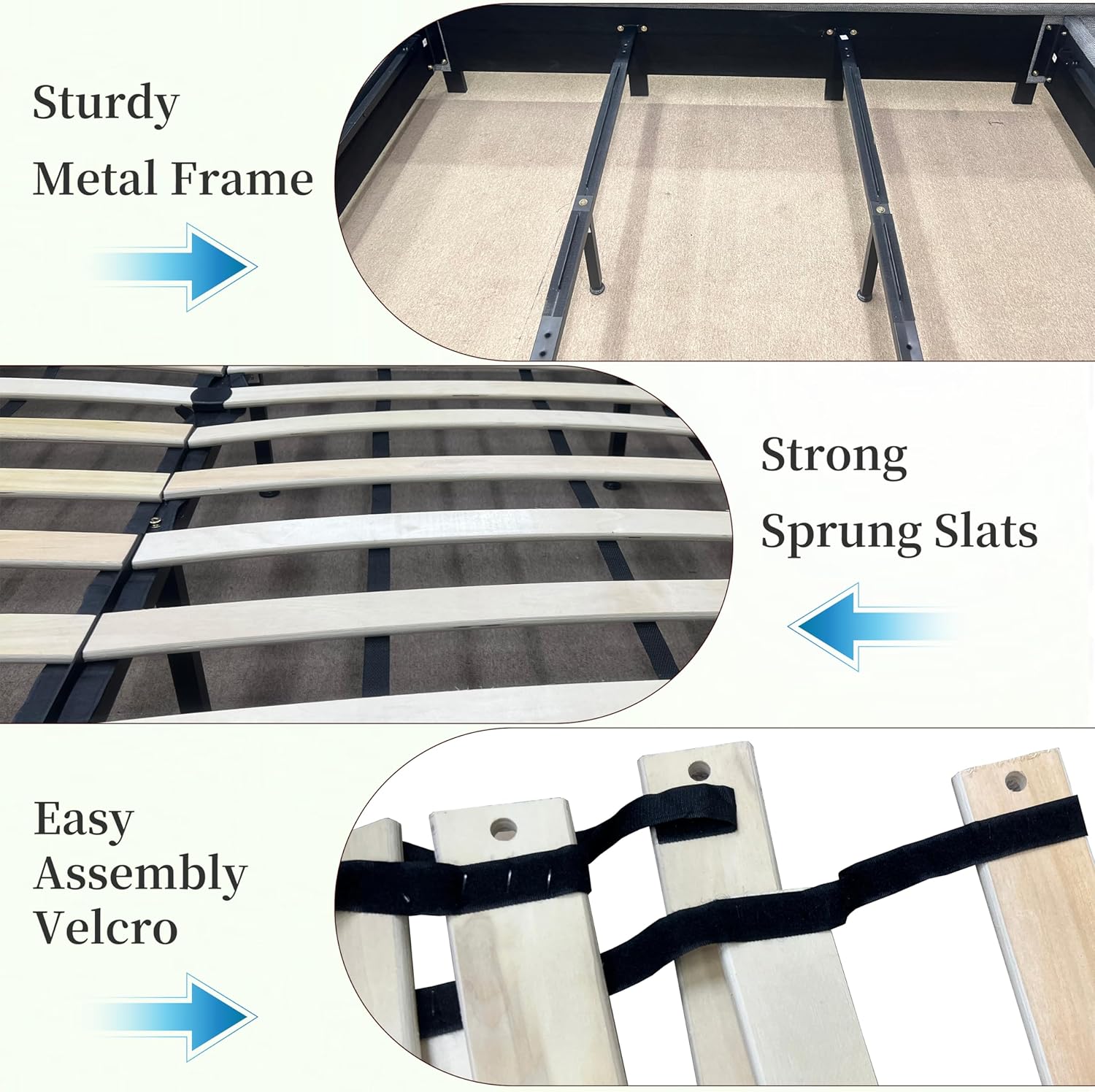 Queen Upholstered Bed Frame with 5 Tall Headboards Wingback Platform Bed Tufted Linen, No Box Spring Needed, Easy Assembly, Beige