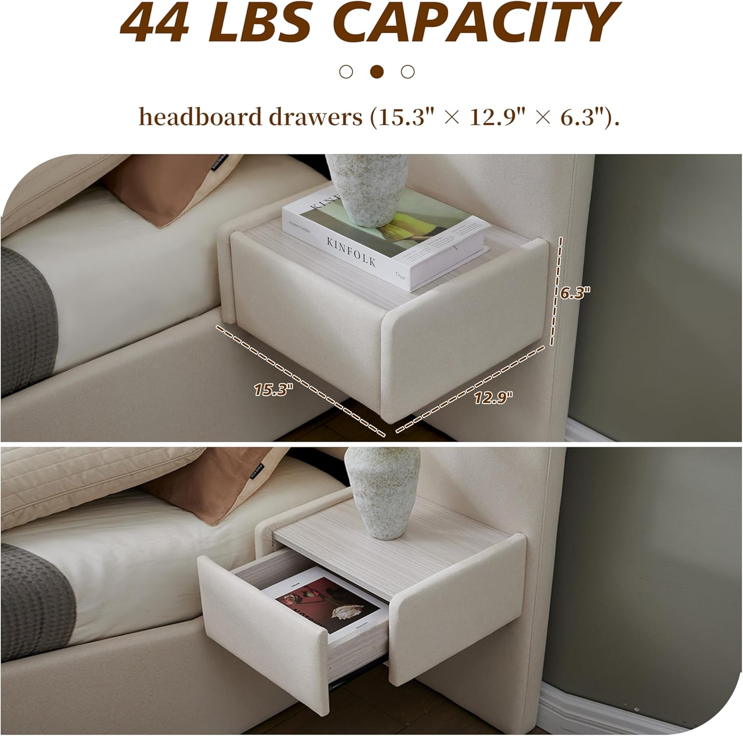 Queen Size Upholstered Platform Bed Frame with Lift-Up Storage, Velvet Headboard & Built-in Nightstands, No Box Spring Needed, Beige