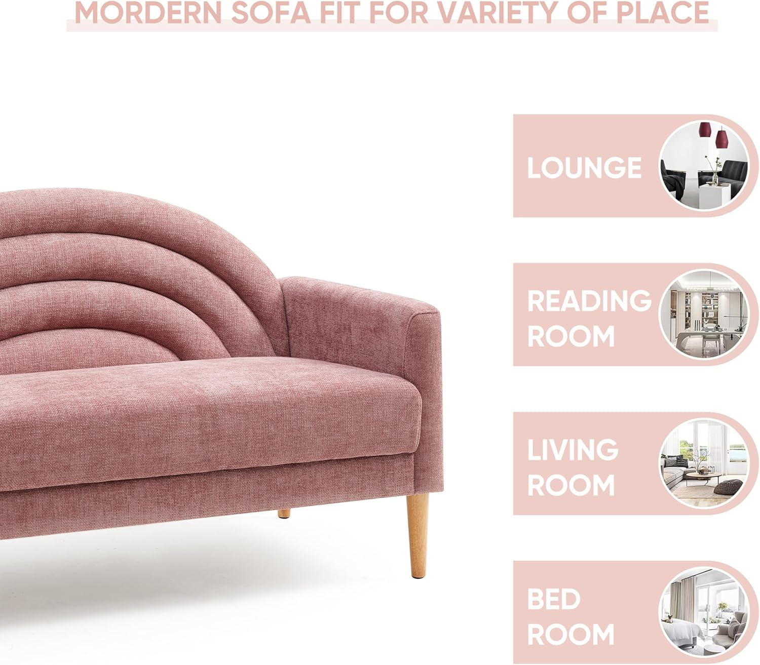 50" Loveseat Sofa, Comfy Couch with Spring Cushions, Small Sofa for Small Spaces, Mid Century Modern Linen Upholstered 2 Seater for Living Rooms/Bedrooms/Office, Wood Frame, Easy Assmbly, Pink