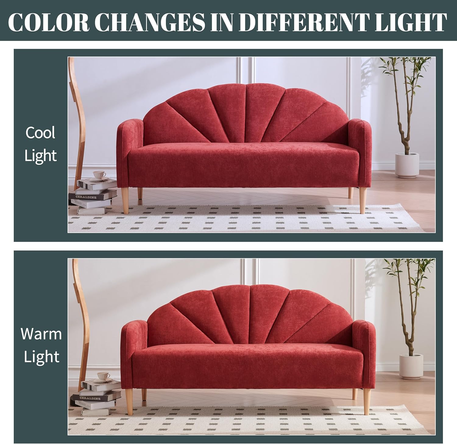 64.37" Modern loveseat Sofa, Linen Fabric Upholstered with Curved Back and Wood Legs, 3-Seater Sofa Couch for Living Room, Small Couch for Small Spaces, Easy Assemlby, Wine Red