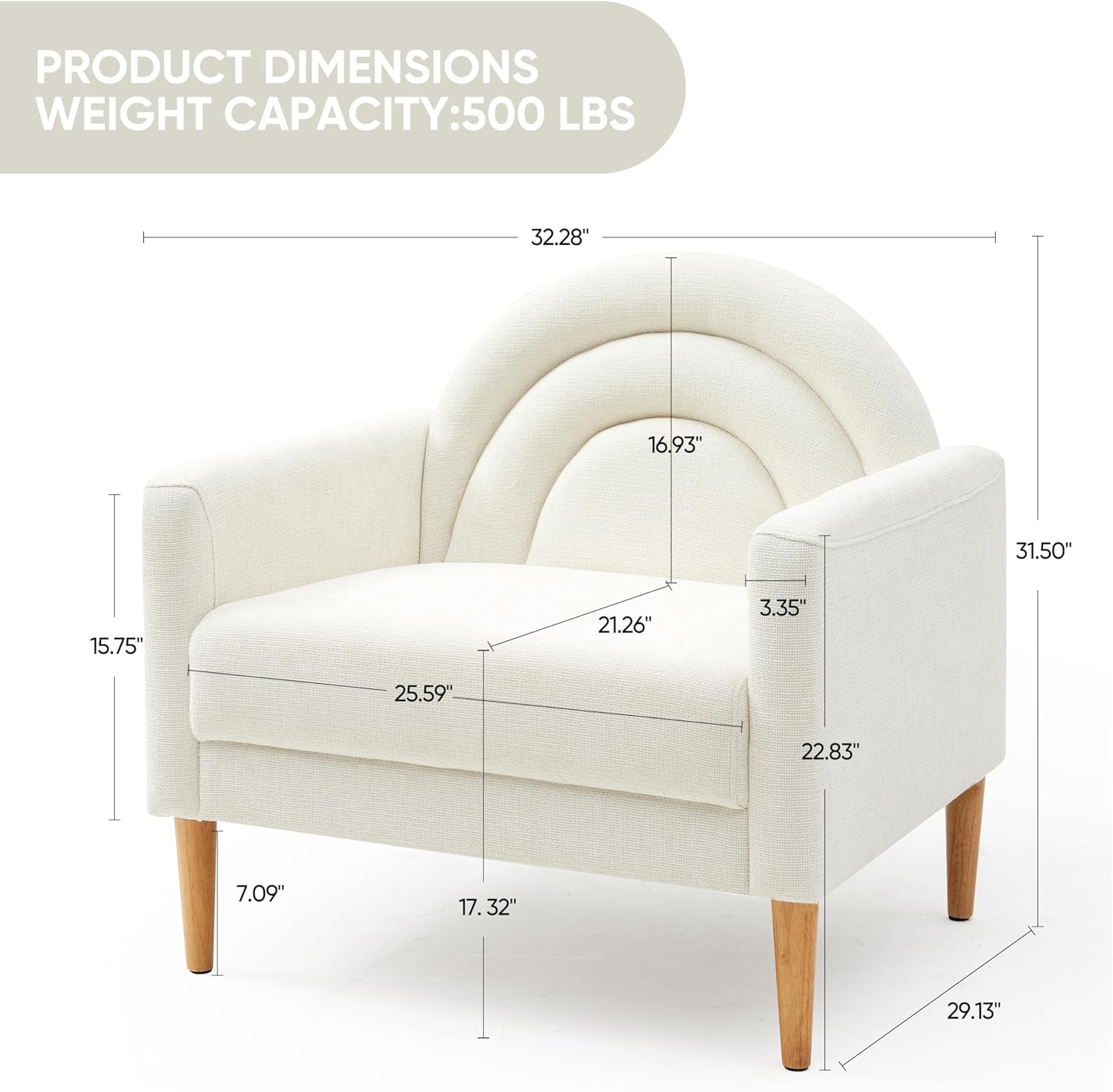 Accent Chair Reading Chair with Armrest, Small Comfy Chair for Small Spaces, Modern Linen Upholstered Armchair for Bedroom & Living Room, Single Sofa Chair with Wood Legs, Easy Assembly (Cream)