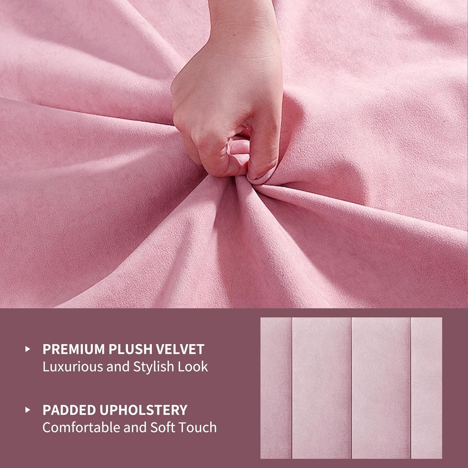 Twin Size Bed Frame, Velvet Upholstered Platform Bed with Vertical Channel Tufted Wingback Headboard, Wooden Slats Support, No Box Spring Needed, Noise-Free, Easy Assembly, Pink