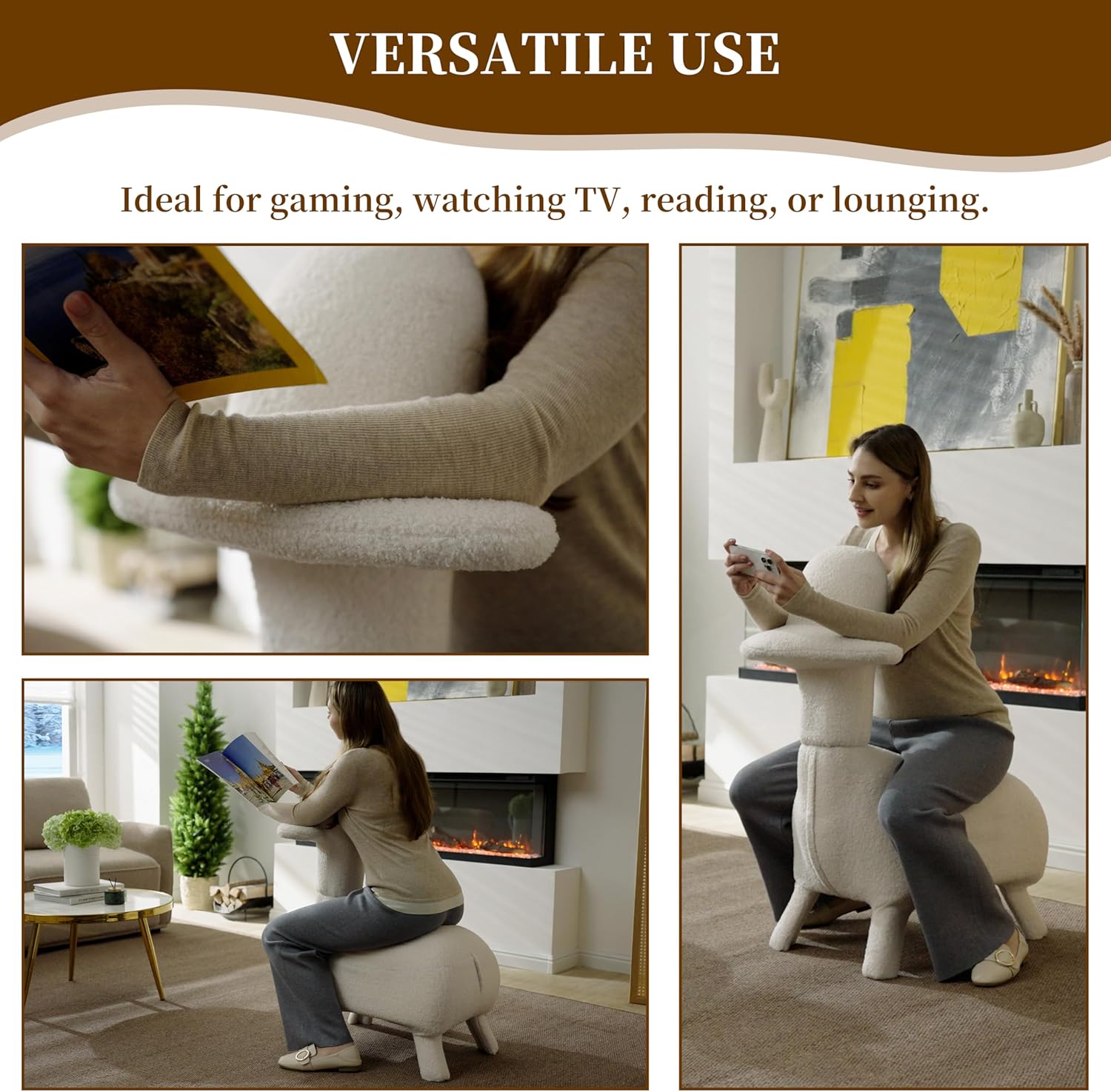 Animal Shape Gaming Chair, Soft Lamb Wool, Cute Duckbill-Shaped Chair, Ergonomic Seating for Small Spaec, Small Furniture for Living Room, Ideal for Gaming/Reading, Stylish Home Décor, Beige