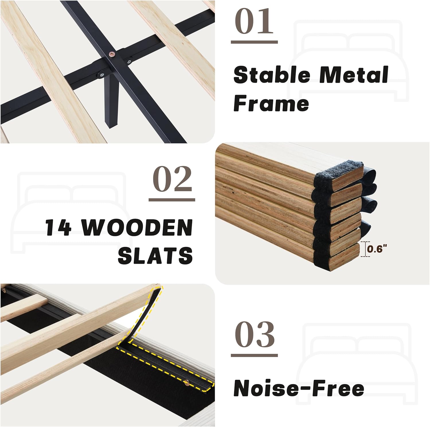 King Size Upholstered Bed Frame, Piano Key-Inspired Headboard, Linen Fabric, 4 Solid Wood Legs, Sturdy Metal & Wood Slats Construction, No Box Spring Needed, Easy Assembly, Beige