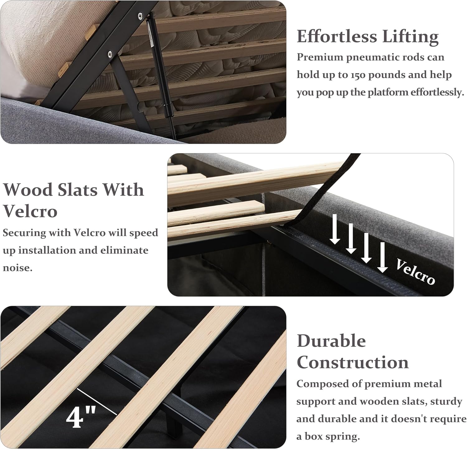 Full Size Upholstered Platform Bed Frame with Wingback Headboard, Wood Slats Support, Noiseless, Easy Assembly, No Box Spring Needed, Light Grey