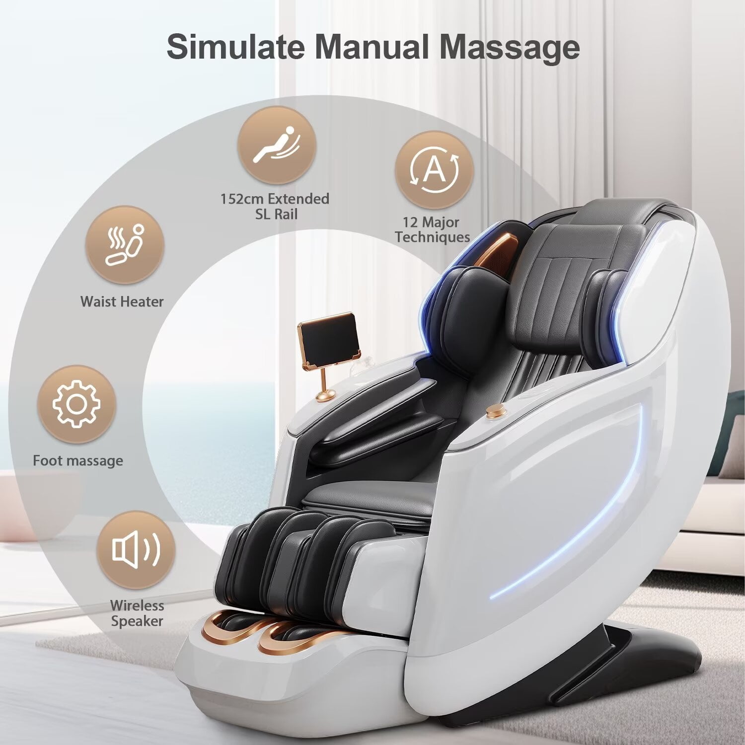 SL Track 4D Smart Massage Chair with AI Body Scanning, Zero Gravity, Heated Back & Legs, Bluetooth Speakers – Full Body Air Compression for Home Spa Relaxation