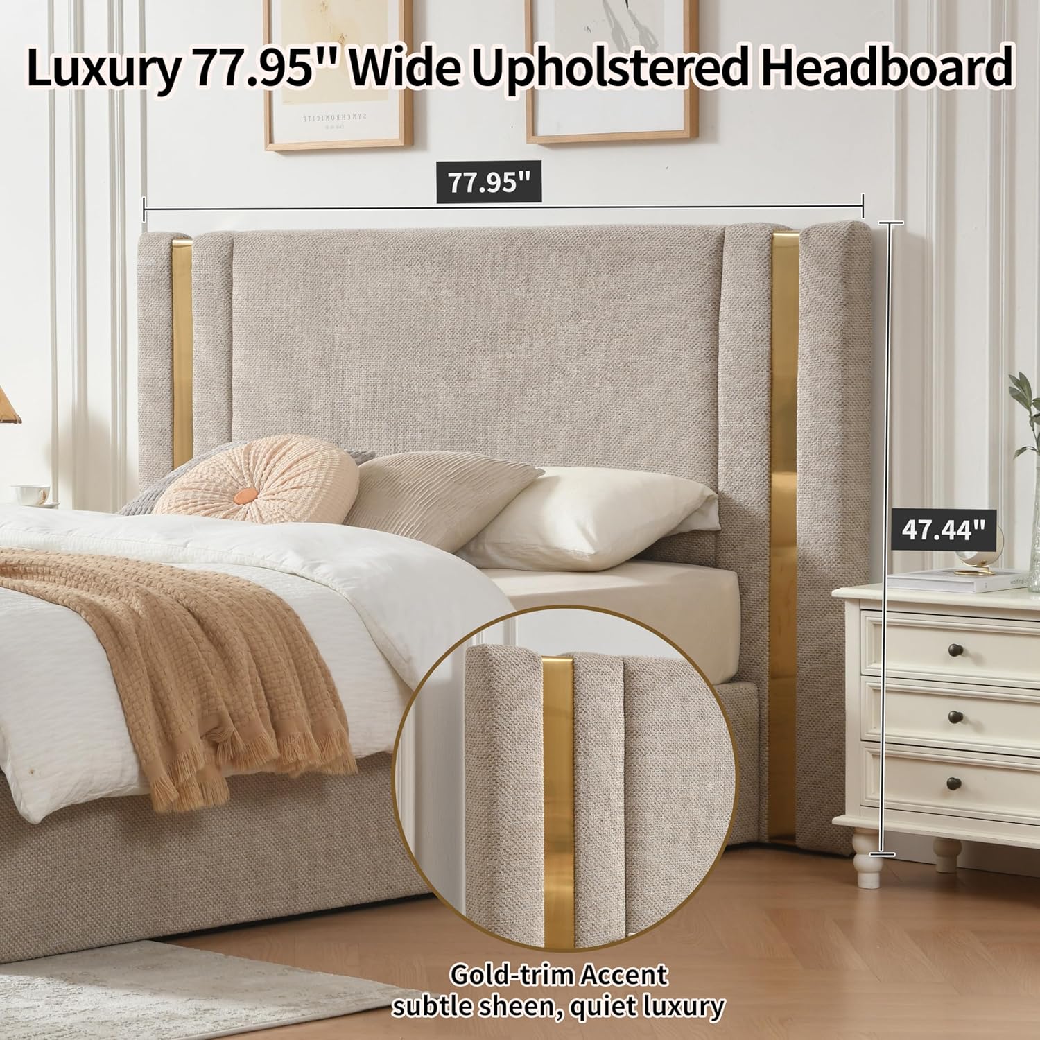 Queen Size Lift Up Storage Bed, Upholstered Platform Bed Frame with Linen Fabric, Solid-Platform Bed with Wide Headboard, Hydraulic Storage, No Box Spring Needed, Eay Assembly, Mink