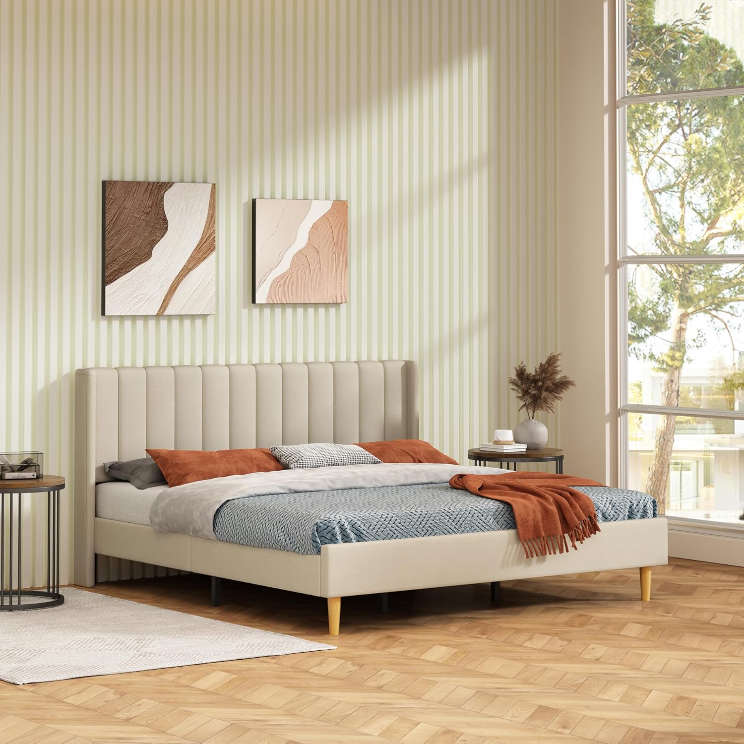 Twin Size Platform Bed Frame with Wingback Headboard, Velvet Fabric Upholsteredand, Metal Frame & Wooden Slats Support, No Box Spring Needed, Easy Assembly, Gray