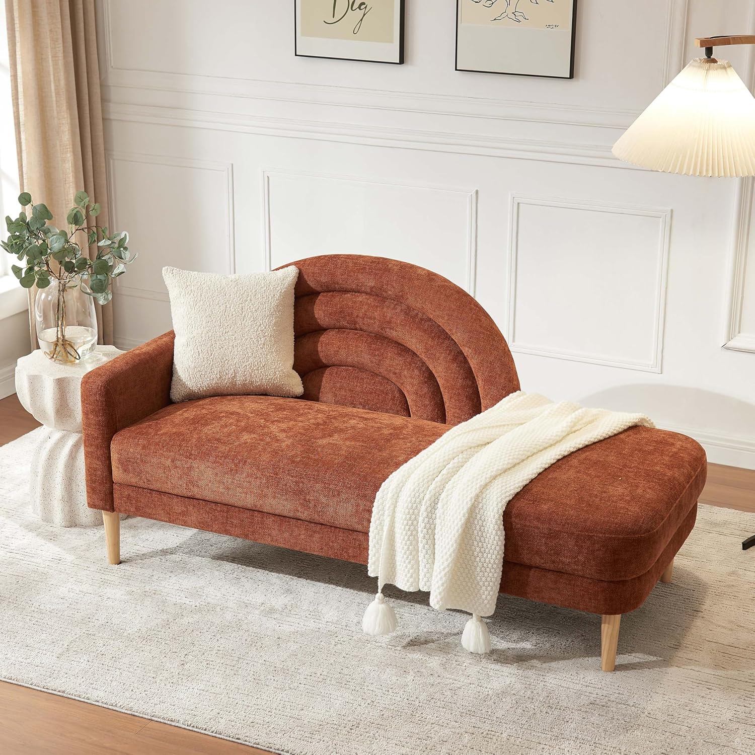 31.5" Chaise Lounge Chair Indoor with Right Armrest, Upholstered Furniture Linen Sofa Bed, Modern Sleeper Couch, Recliner Chair Lounge Sofa for Bedroom/Office/Living Room,Easy Assembly, Cream