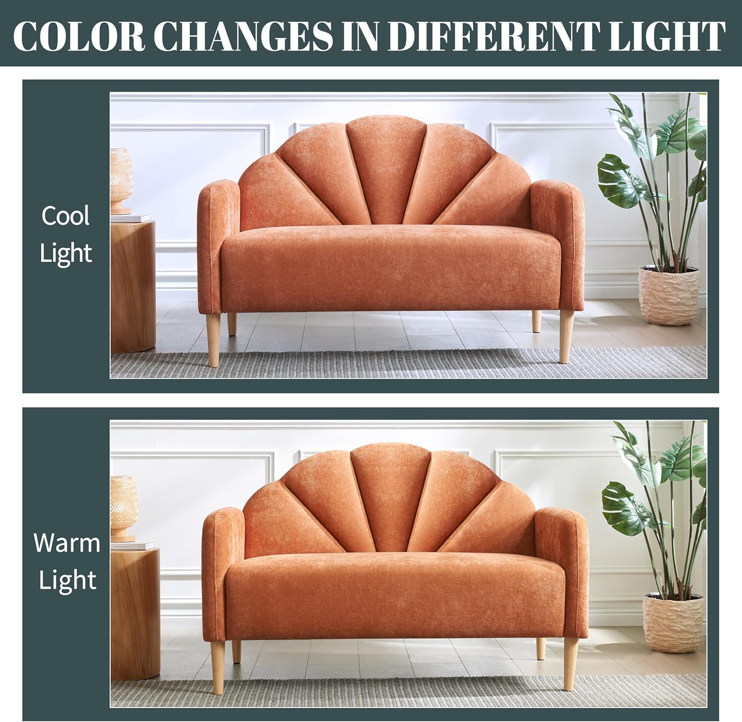 49.61" Loveseat Sofa, Mid Century Modern 2-Seater Sofa Couch for Living Room, Cozy Linen Fabric Upholstered Furniture with Wooden Legs, Small Couch for Small Spaces, Easy Assemlby, Orange