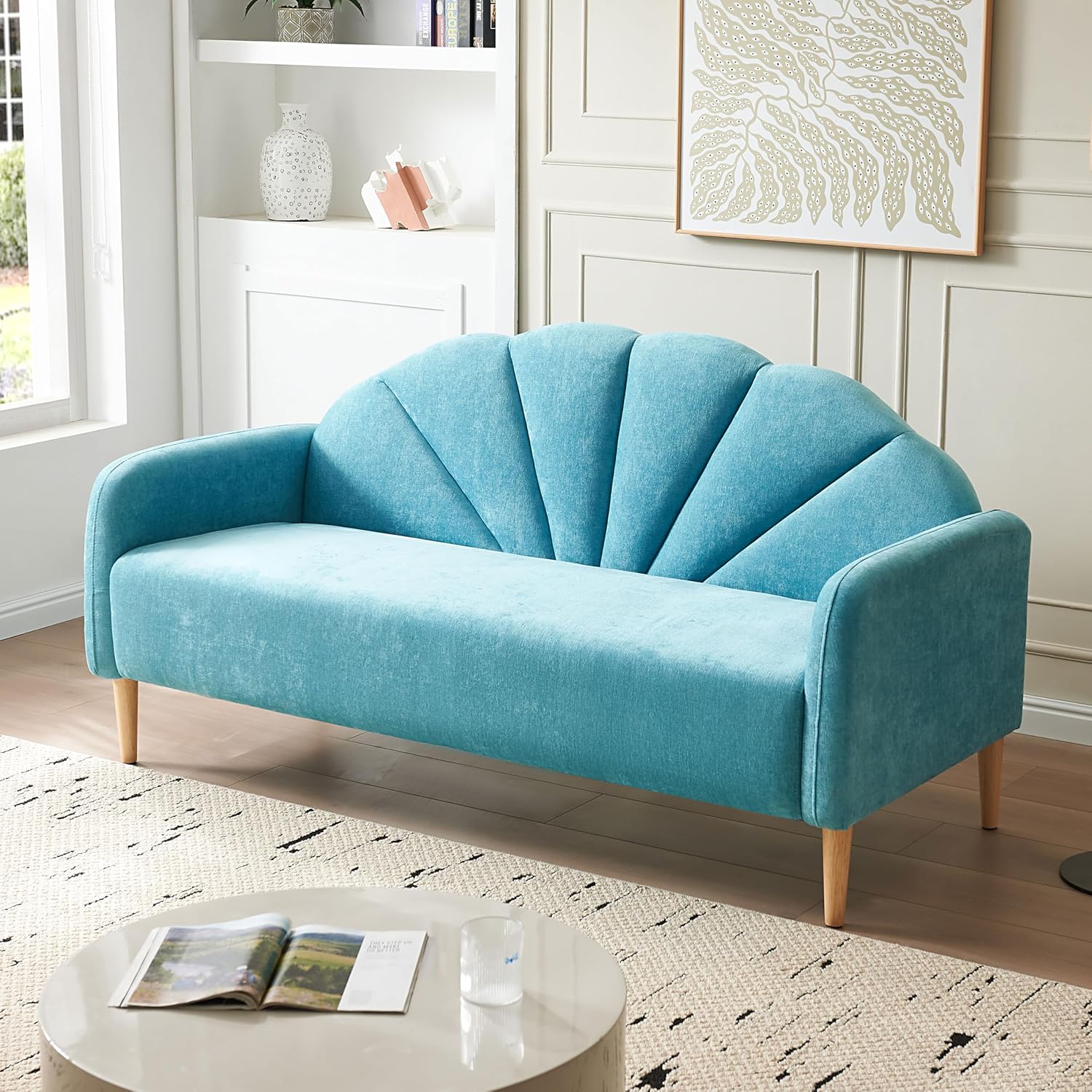 64.37" Modern loveseat Sofa, Linen Fabric Upholstered with Curved Back and Wood Legs, 3-Seater Sofa Couch for Living Room, Small Couch for Small Spaces, Easy Assemlby, Wine Red