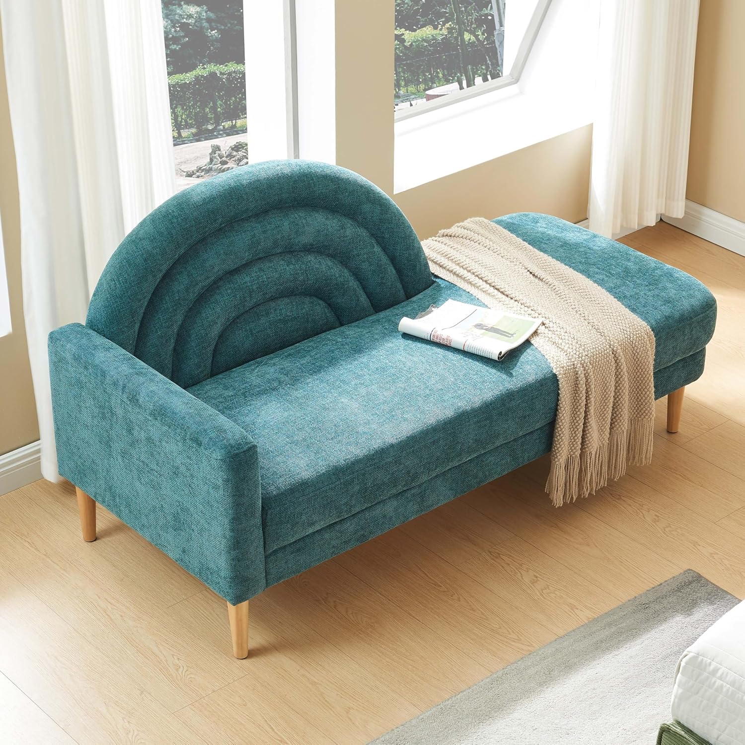 31.5" Chaise Lounge Chair Indoor with Right Armrest, Upholstered Furniture Linen Sofa Bed, Modern Sleeper Couch, Recliner Chair Lounge Sofa for Bedroom/Office/Living Room,Easy Assembly, Cream