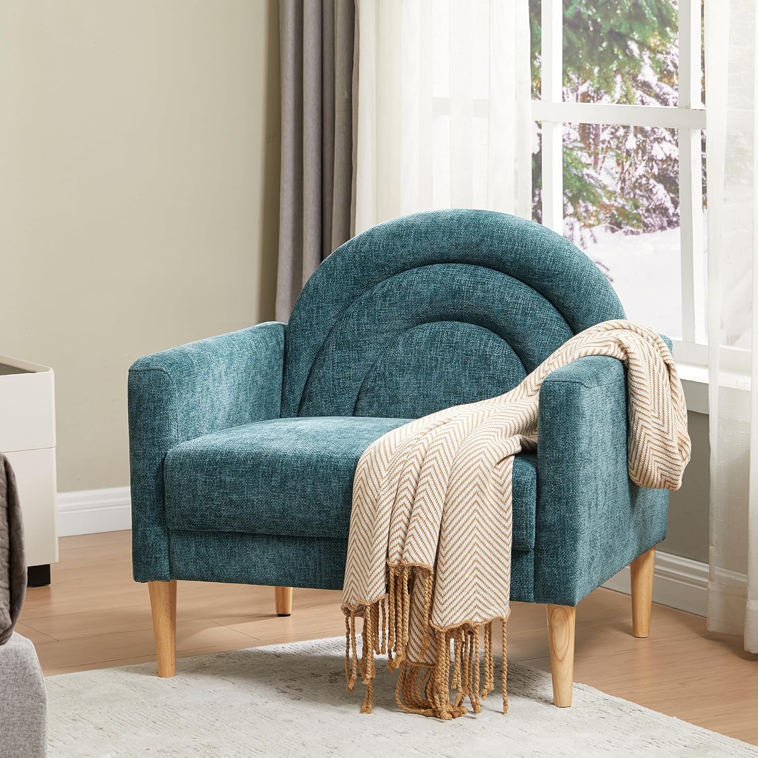 Accent Chair Reading Chair with Armrest, Small Comfy Chair for Small Spaces, Modern Linen Upholstered Armchair for Bedroom & Living Room, Single Sofa Chair with Wood Legs, Easy Assembly (Cream)