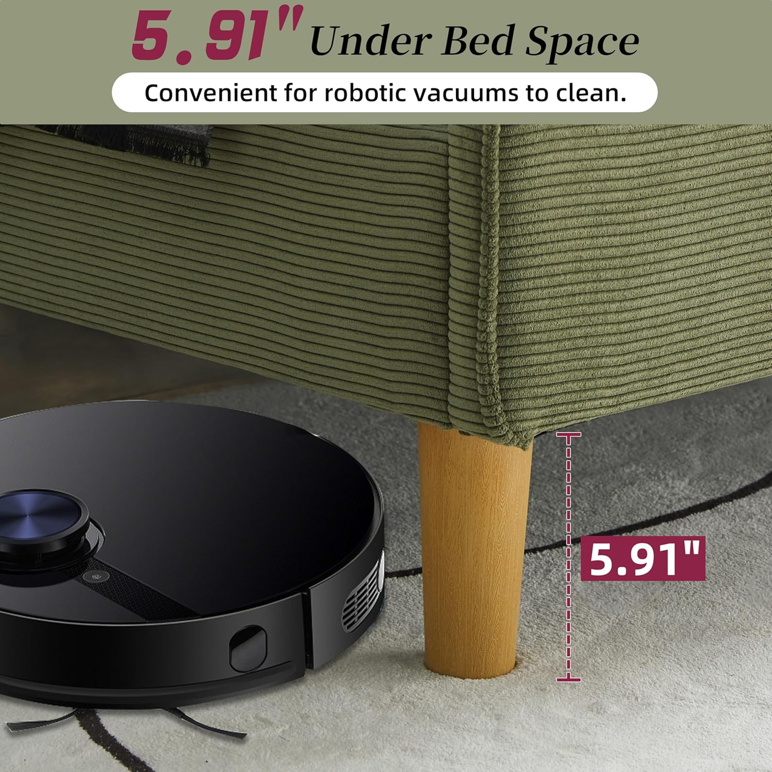 Queen Bed Frame with 42.5" High Wingback Headboard, Tall Upholstered Bed, Wooden Slats Support, Corduroy Upholstered, Noise Free, No Box Spring Needed, Easy Assembly, Turtle