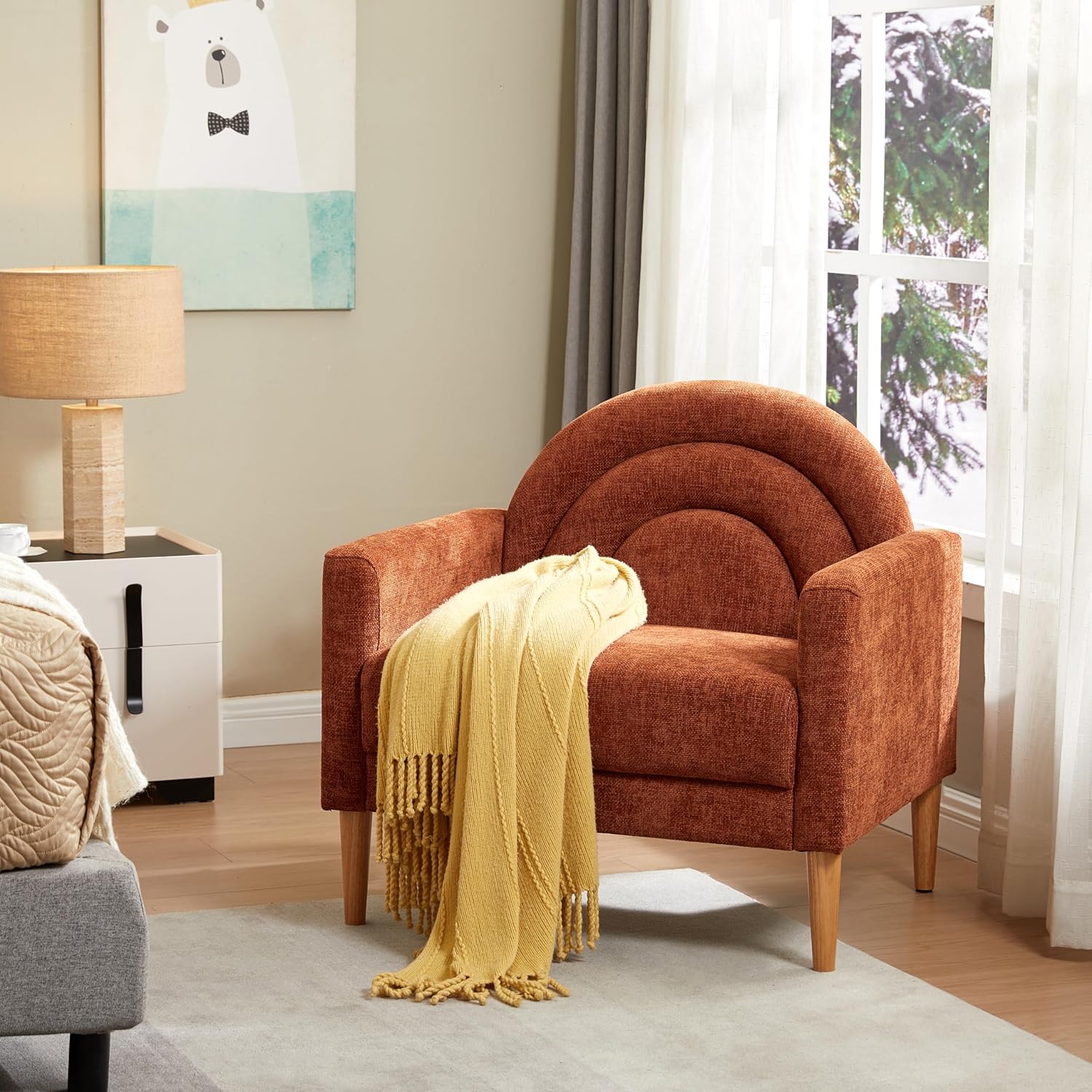 Accent Chair Reading Chair with Armrest, Small Comfy Chair for Small Spaces, Modern Linen Upholstered Armchair for Bedroom & Living Room, Single Sofa Chair with Wood Legs, Easy Assembly (Cream)